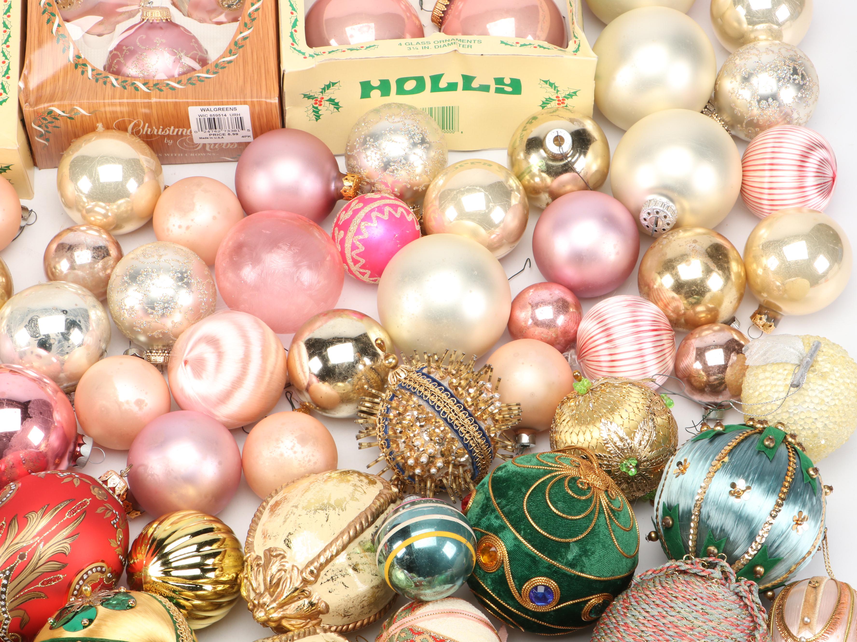 Satin, Mold Blown Glass, Foam, and Other Ornaments