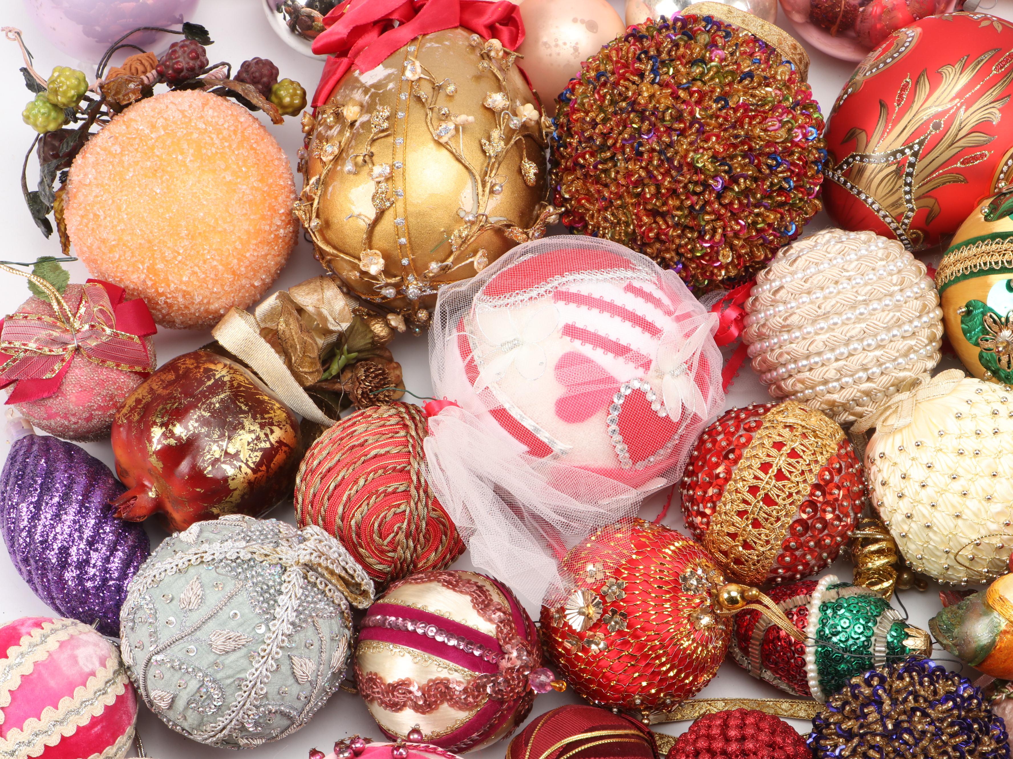 Satin, Mold Blown Glass, Foam, and Other Ornaments