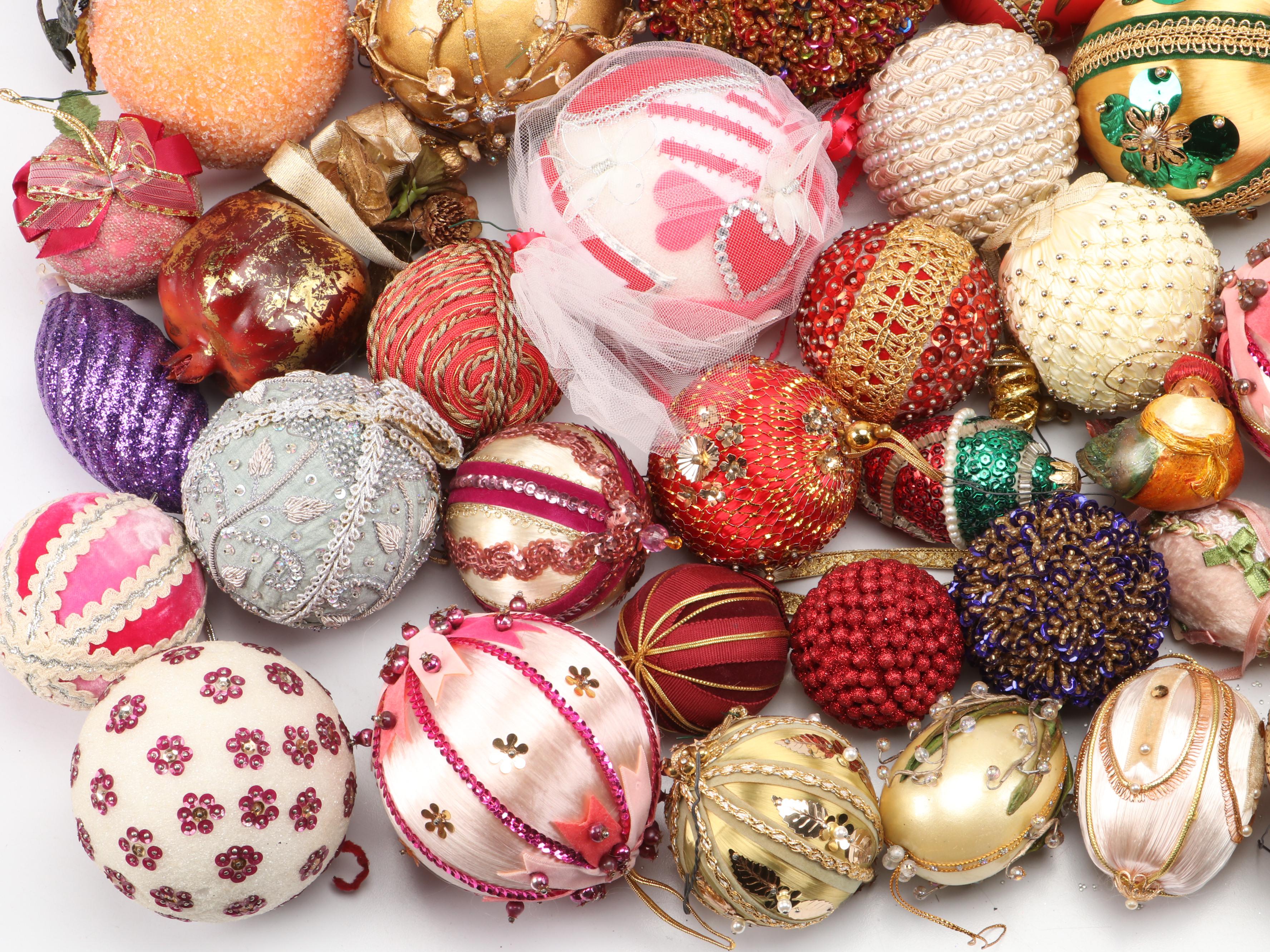 Satin, Mold Blown Glass, Foam, and Other Ornaments