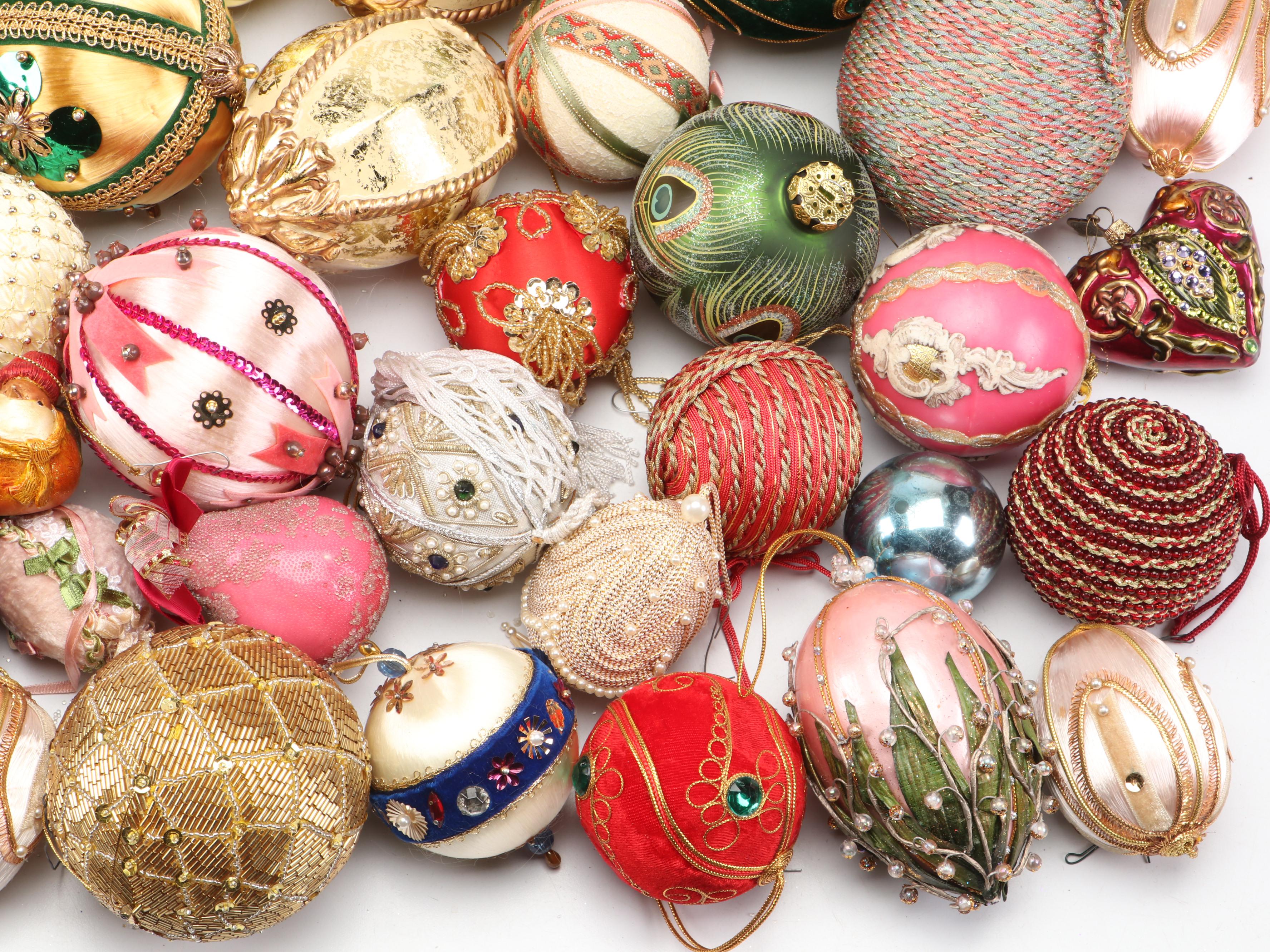 Satin, Mold Blown Glass, Foam, and Other Ornaments