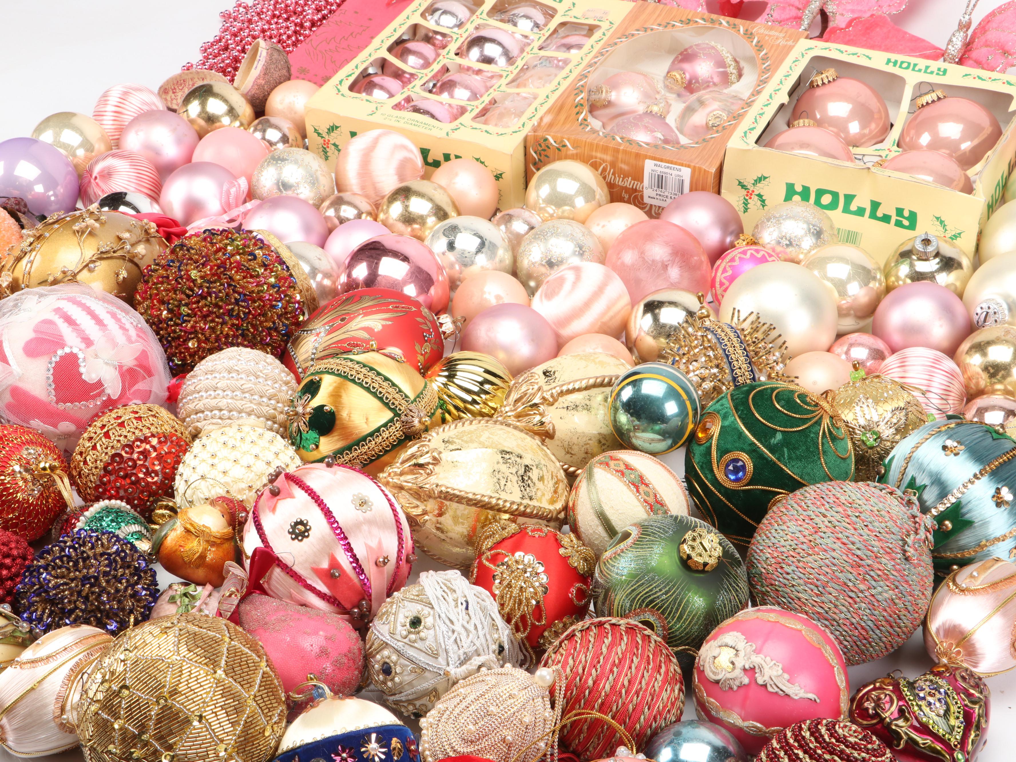 Satin, Mold Blown Glass, Foam, and Other Ornaments