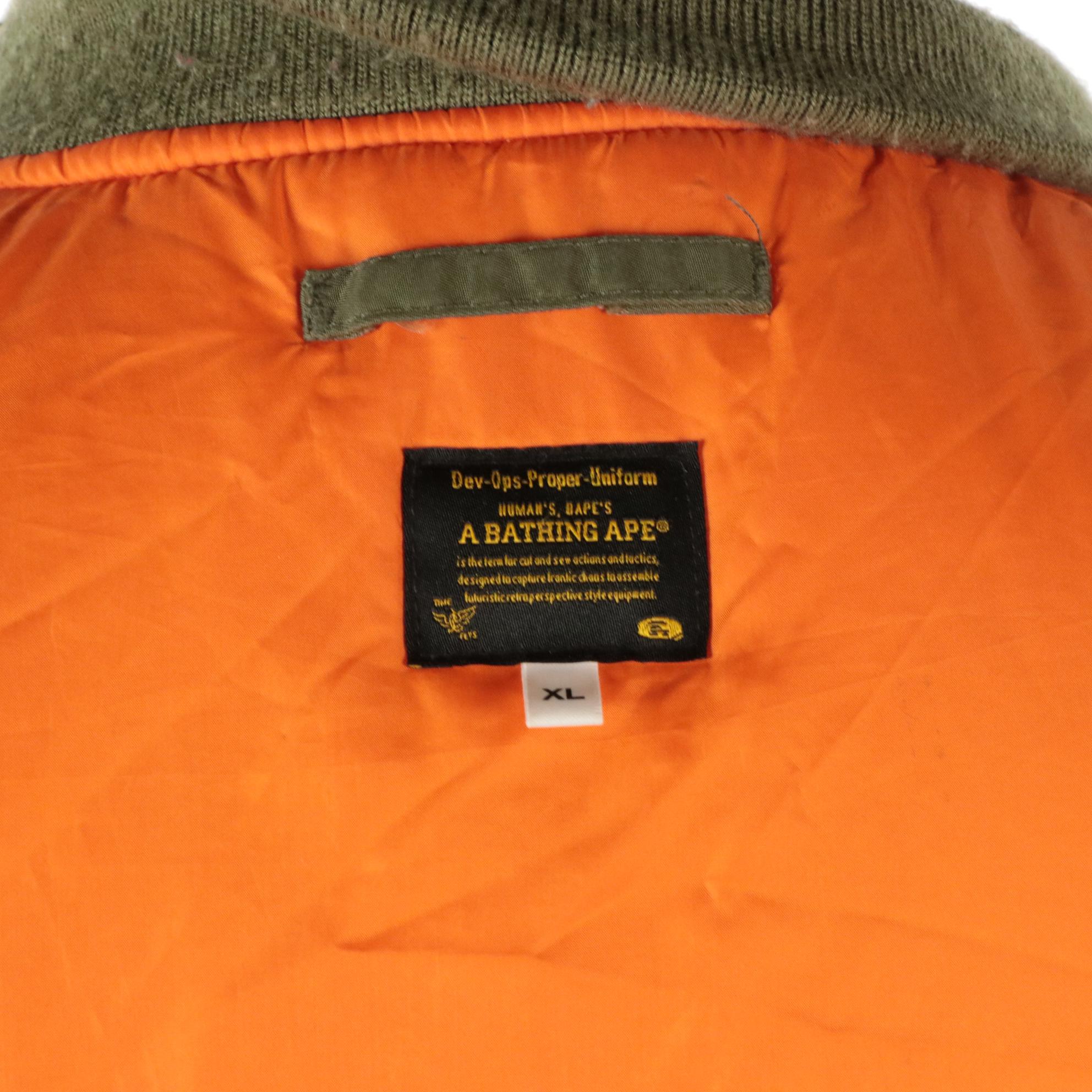 A Bathing Ape MA1 Bomber Jacket in Olive Drab Nylon with Shark Back