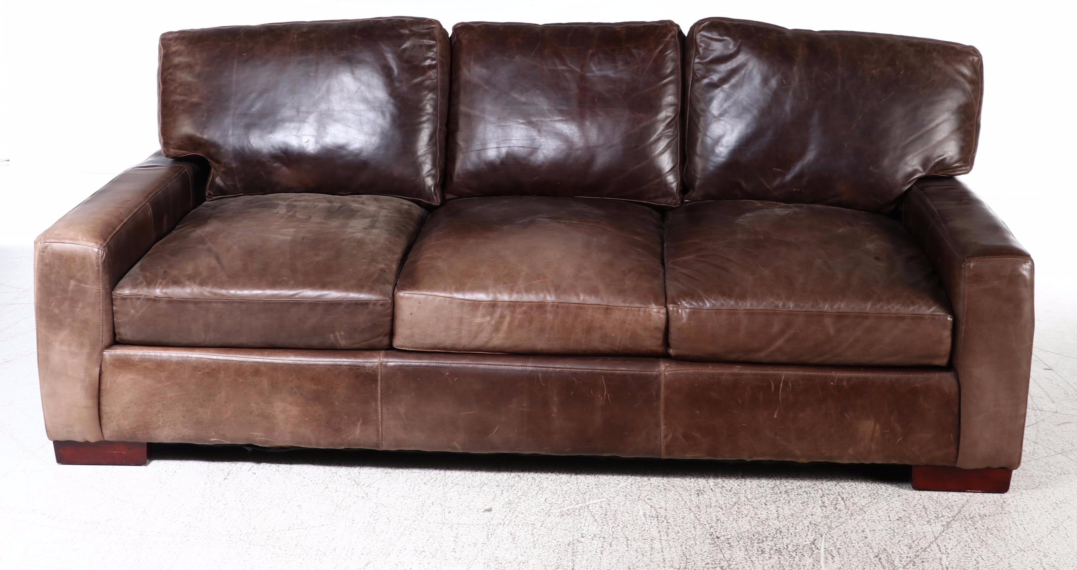 USA Premium Leather Furniture Co. Brown Leather Three-Seat Sofa