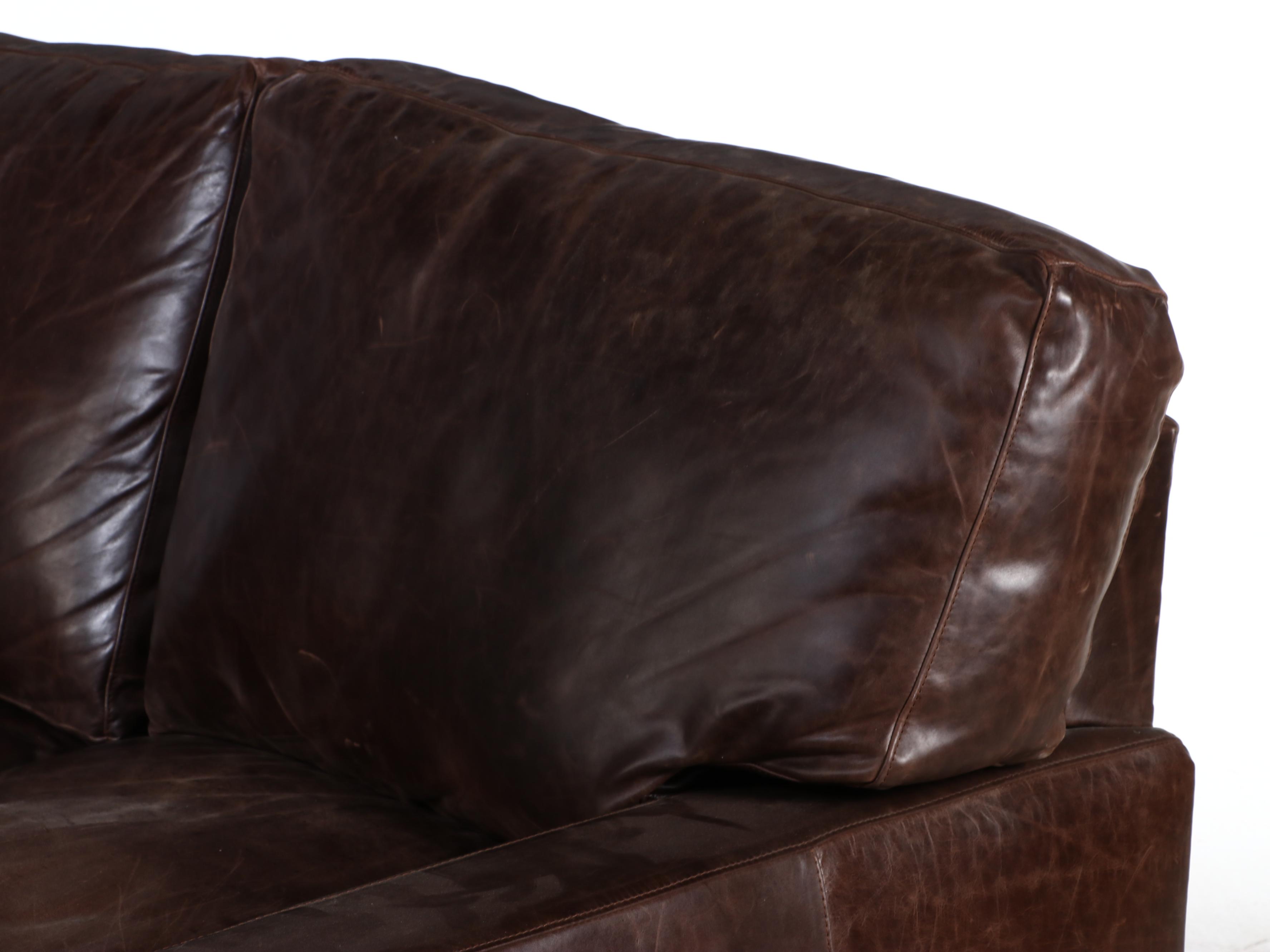 USA Premium Leather Furniture Co. Brown Leather Three-Seat Sofa