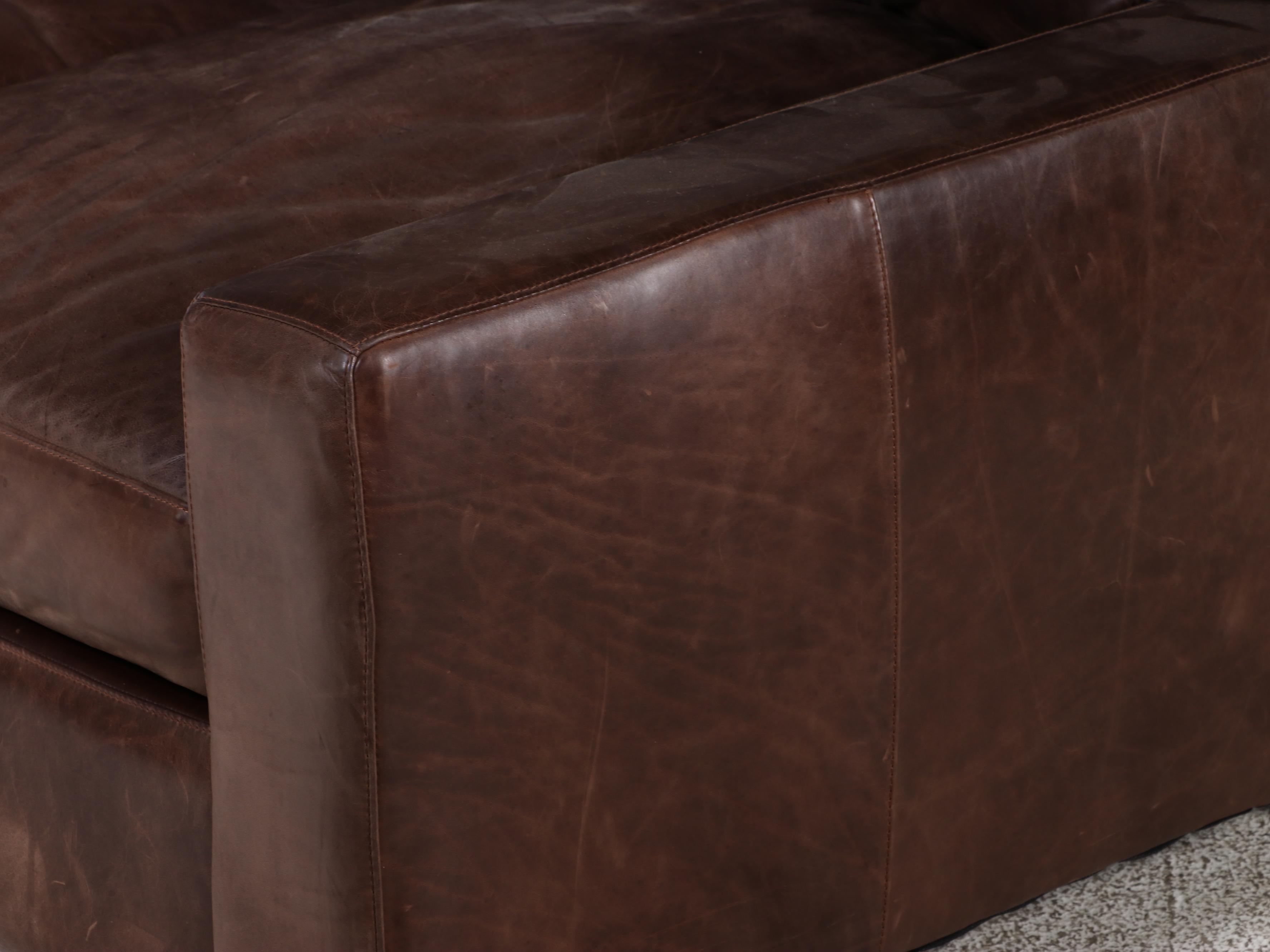 USA Premium Leather Furniture Co. Brown Leather Three-Seat Sofa