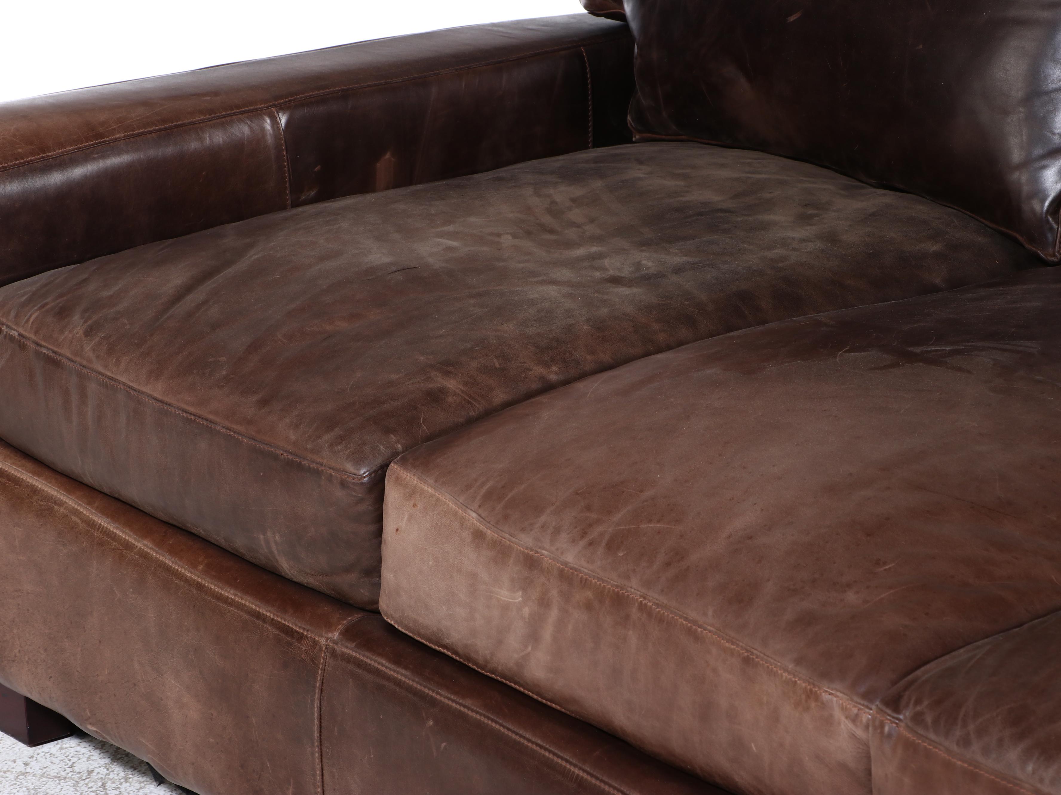 USA Premium Leather Furniture Co. Brown Leather Three-Seat Sofa