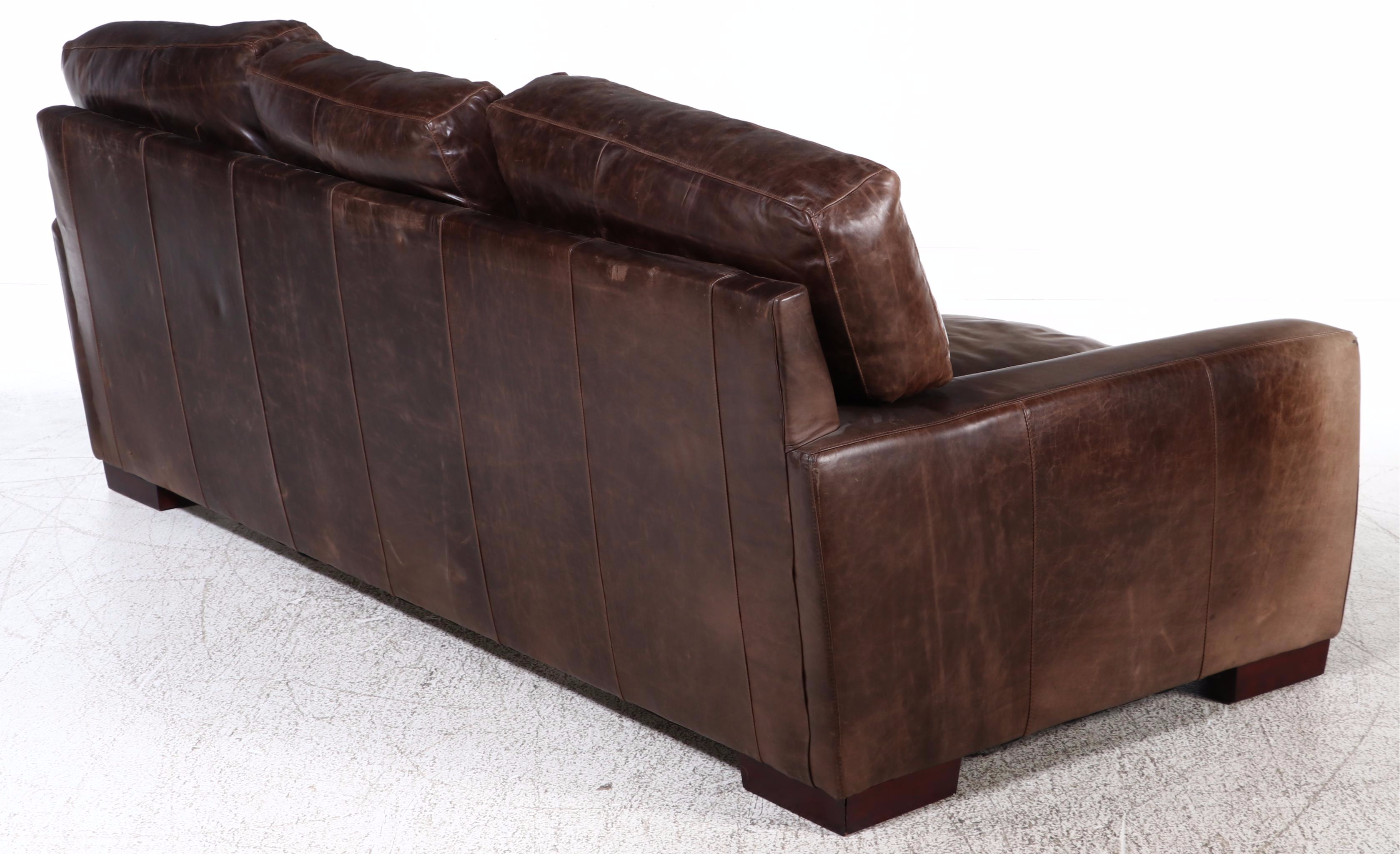 USA Premium Leather Furniture Co. Brown Leather Three-Seat Sofa