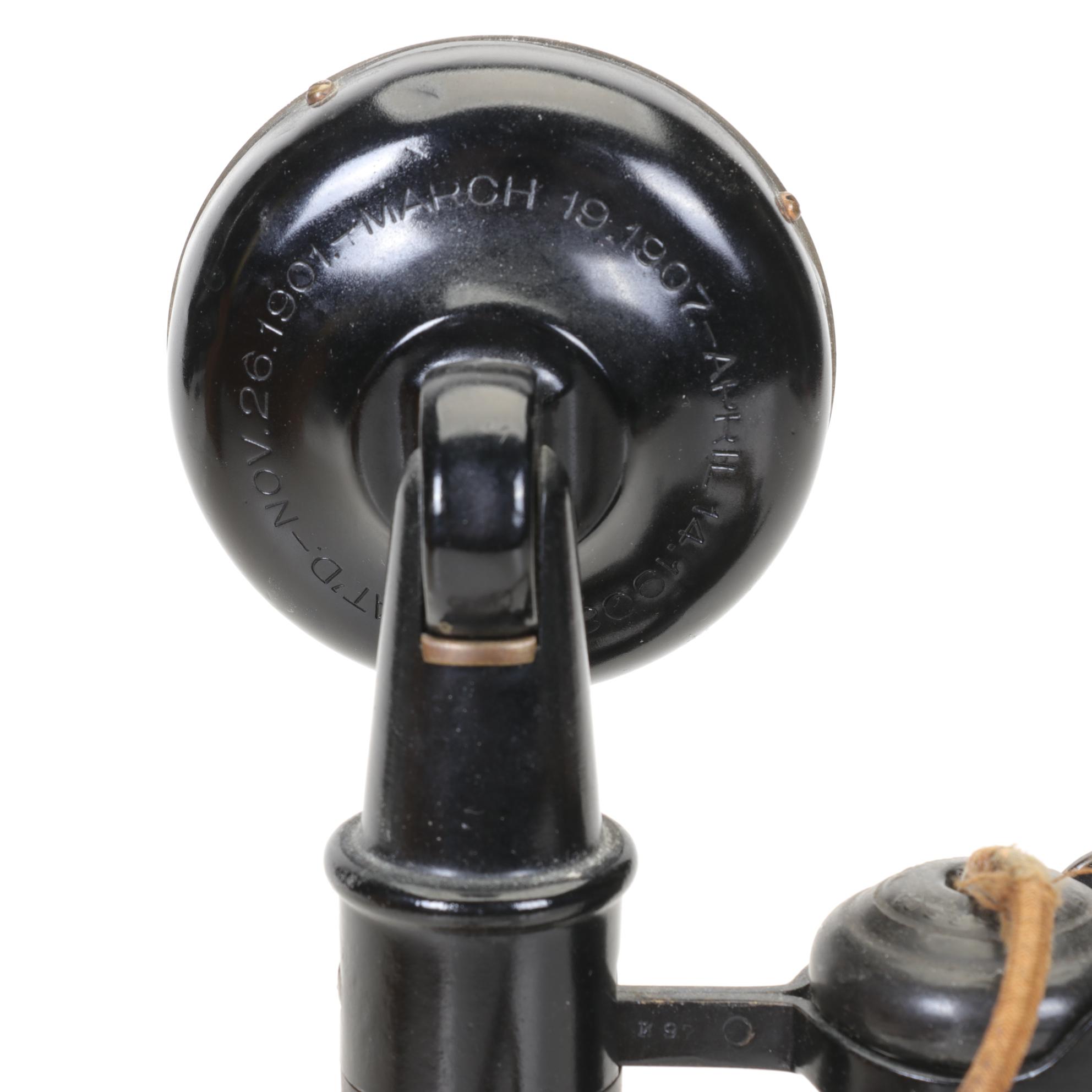 Antique Candlestick Telephone and Wood Hand Crank Ringer Box