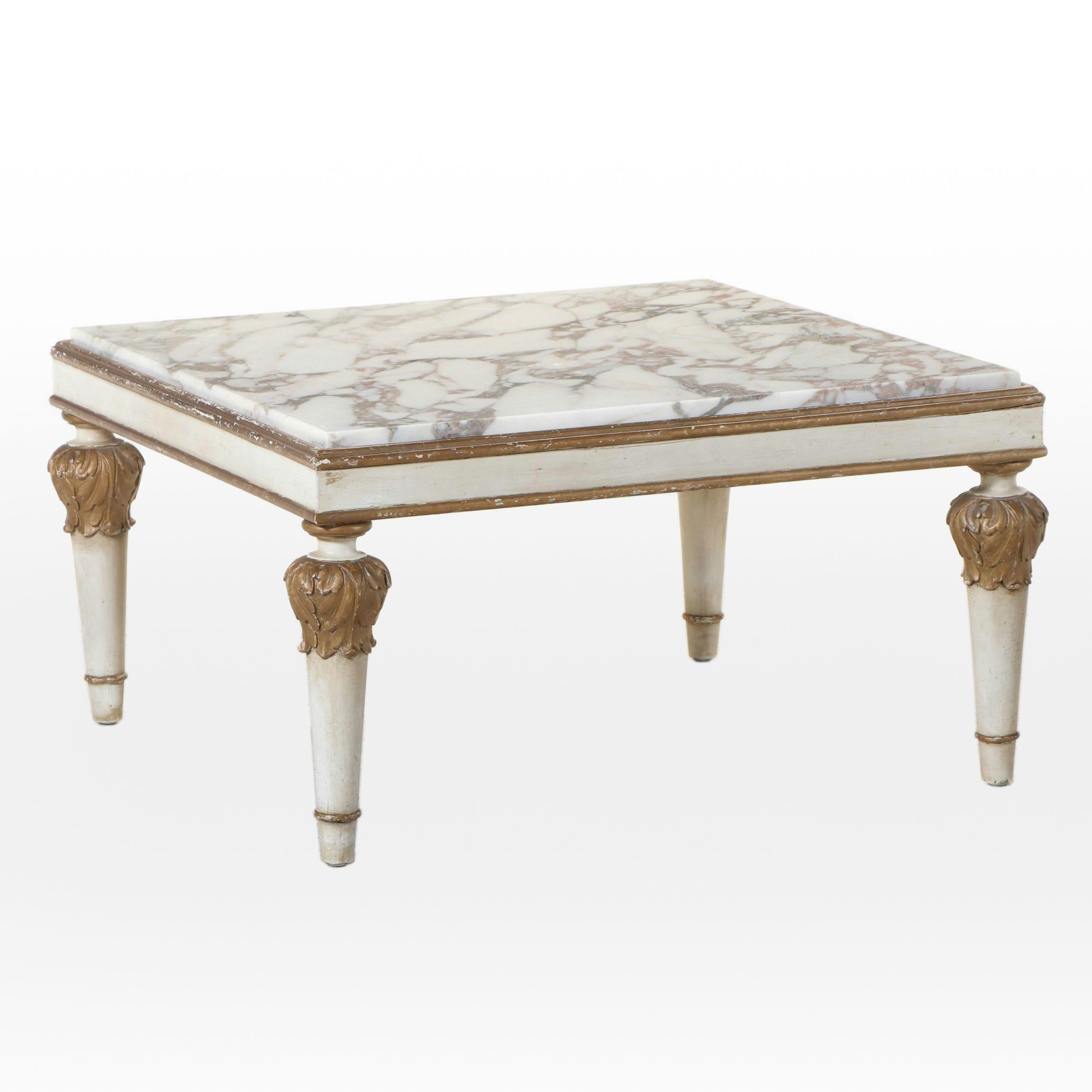 Louis XVI Style Painted, Parcel Gilt, and Marble Top Coffee Table