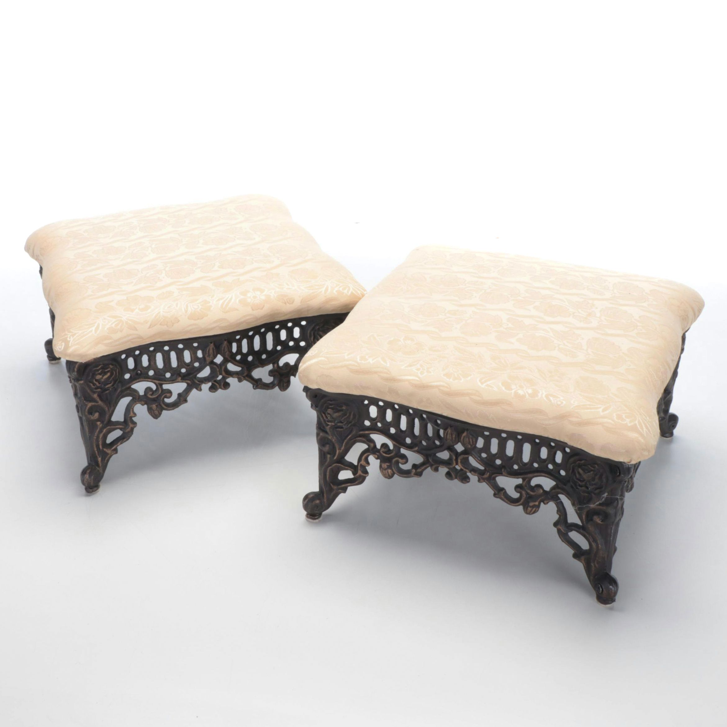 Victorian Cushioned Cast Iron Footstool Pair