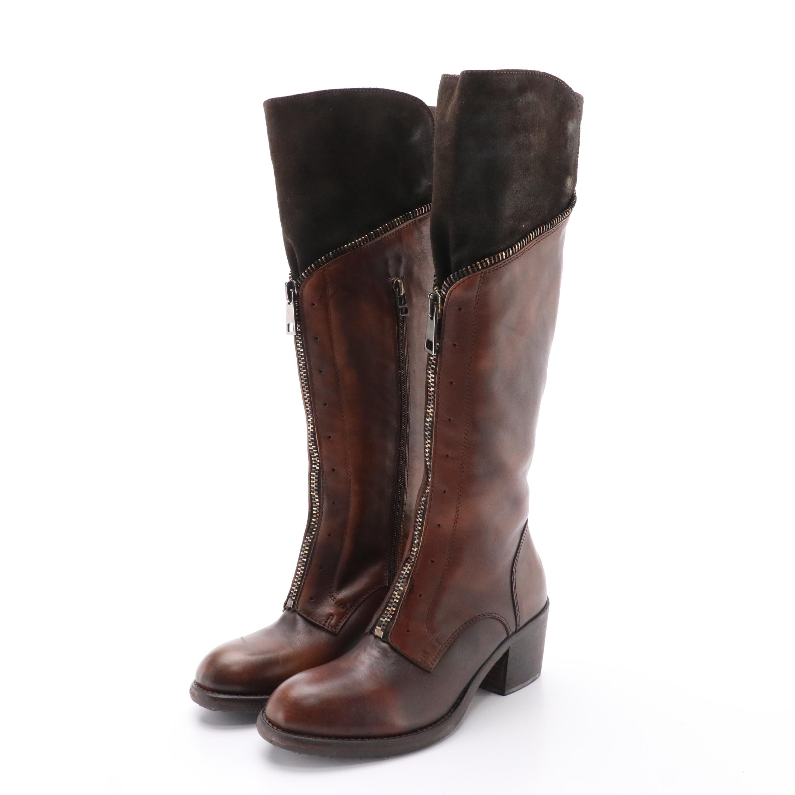 Area Forte Brown Leather Tall Heeled Zipper-Front Boots in Box