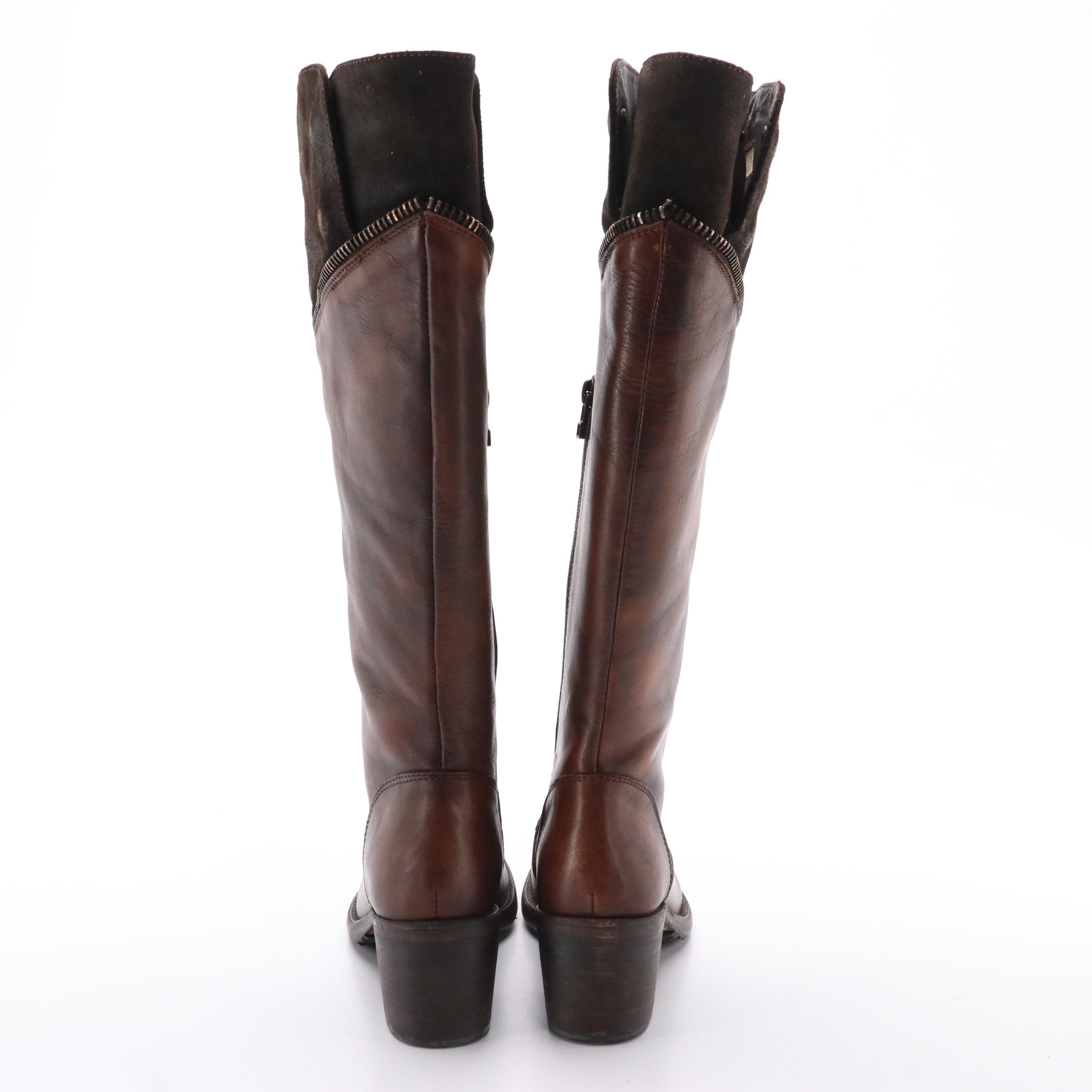 Area Forte Brown Leather Tall Heeled Zipper-Front Boots in Box