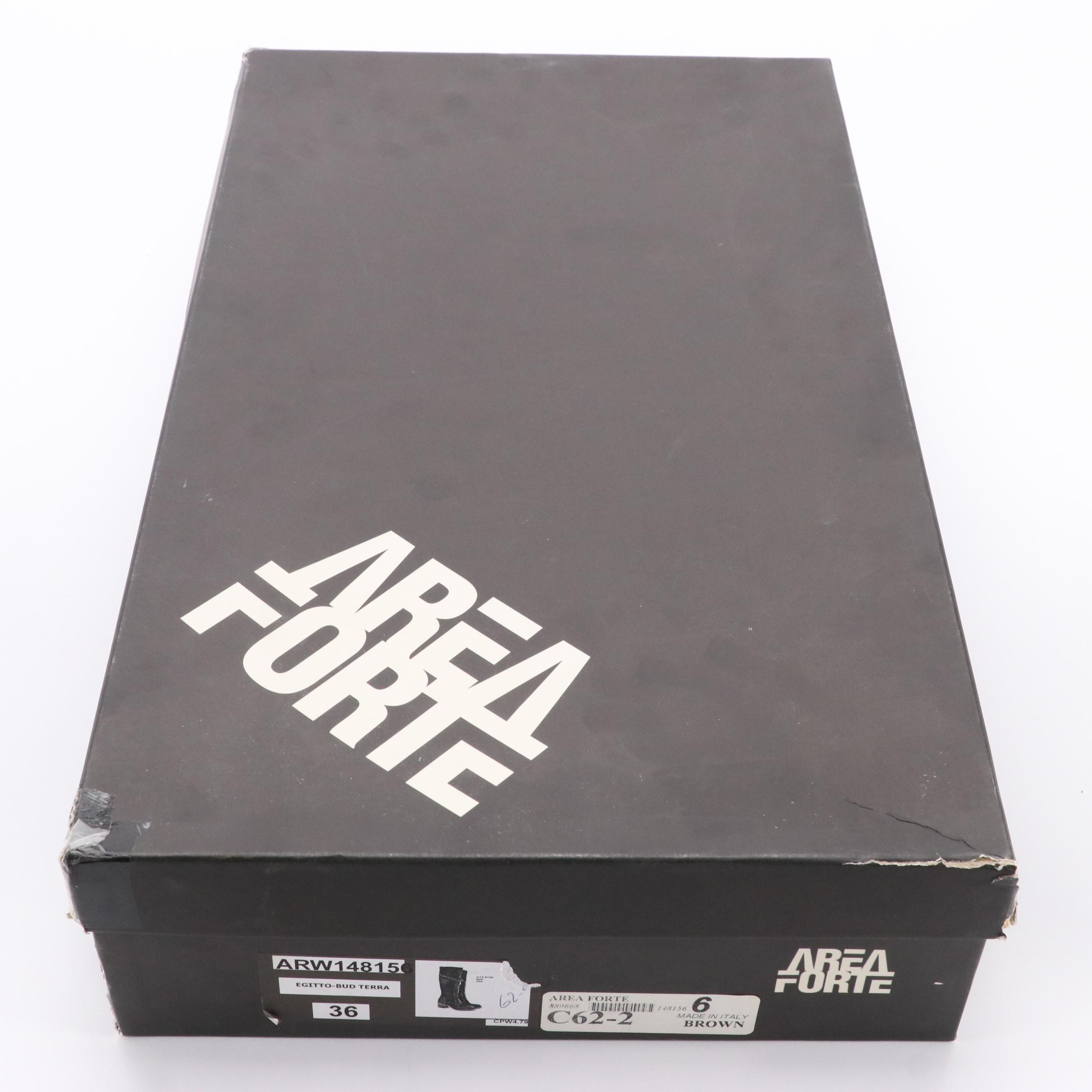 Area Forte Brown Leather Tall Heeled Zipper-Front Boots in Box