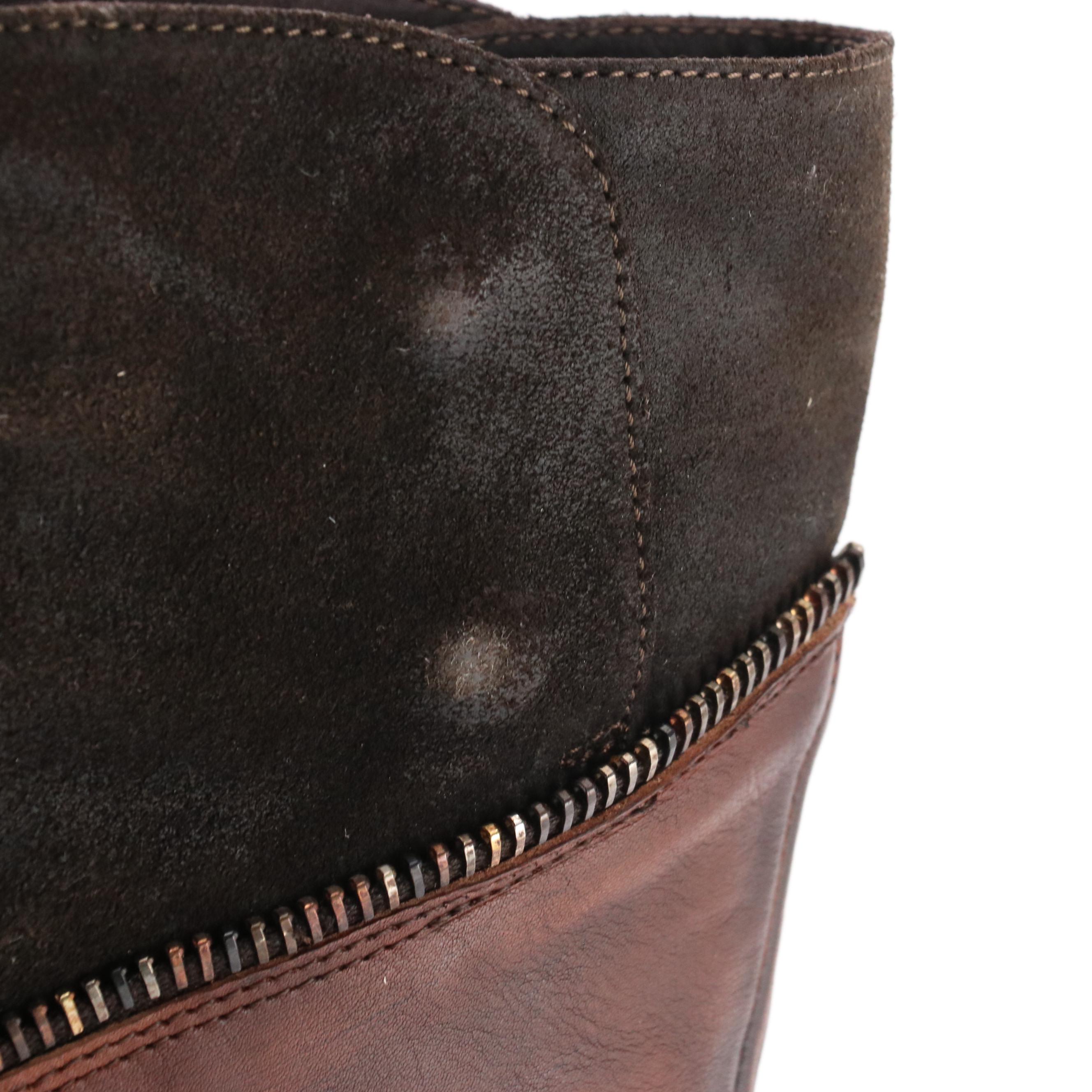 Area Forte Brown Leather Tall Heeled Zipper-Front Boots in Box