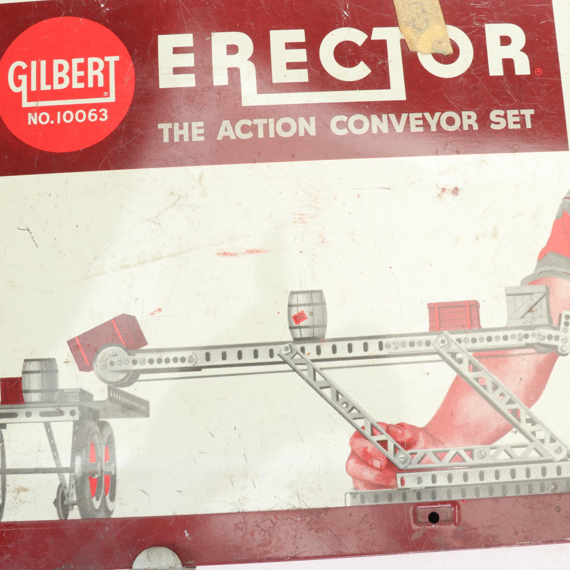 Two Gilbert Erector Set Metal Boxes with Parts and Greenberg's Guide Book