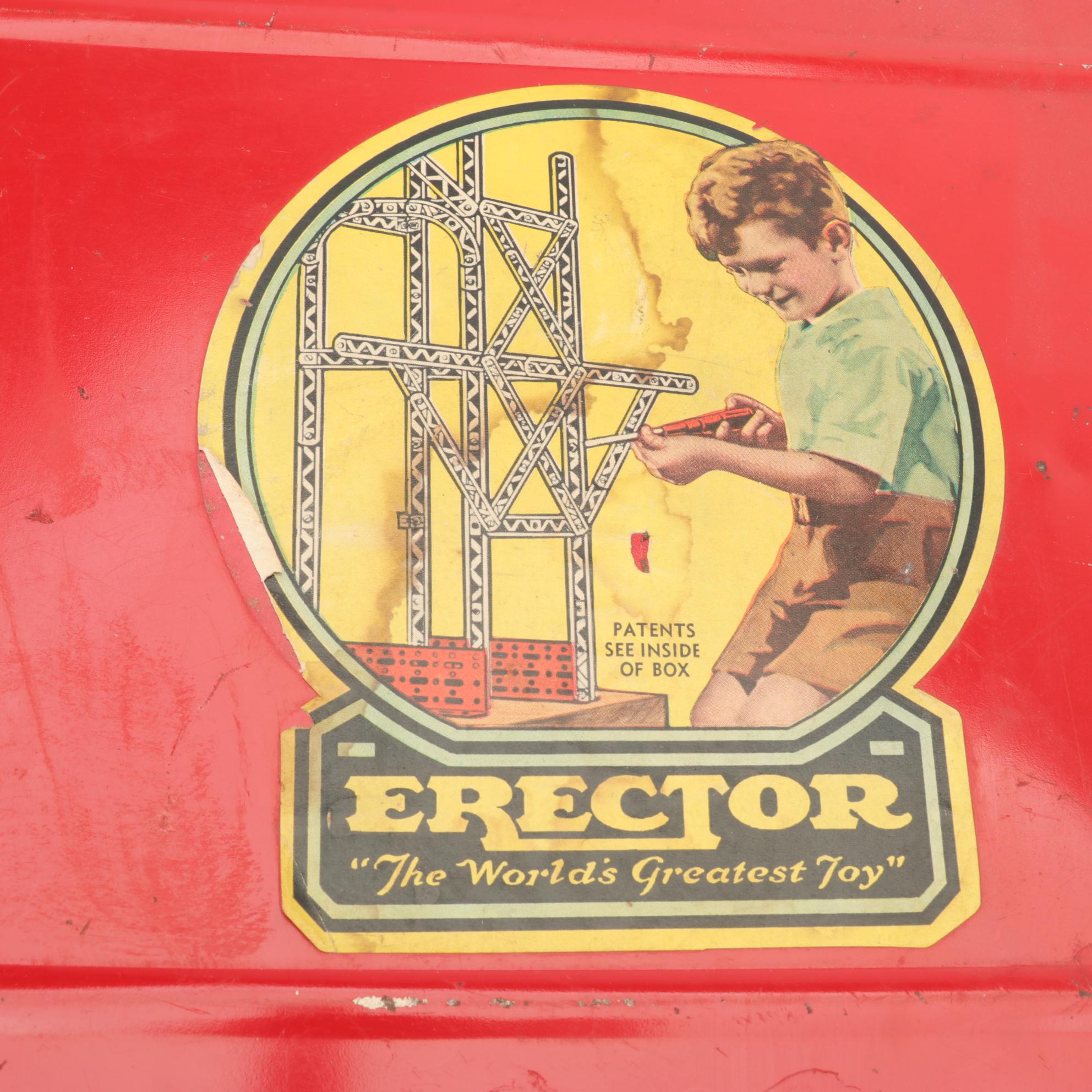 Two Gilbert Erector Set Metal Boxes with Parts and Greenberg's Guide Book