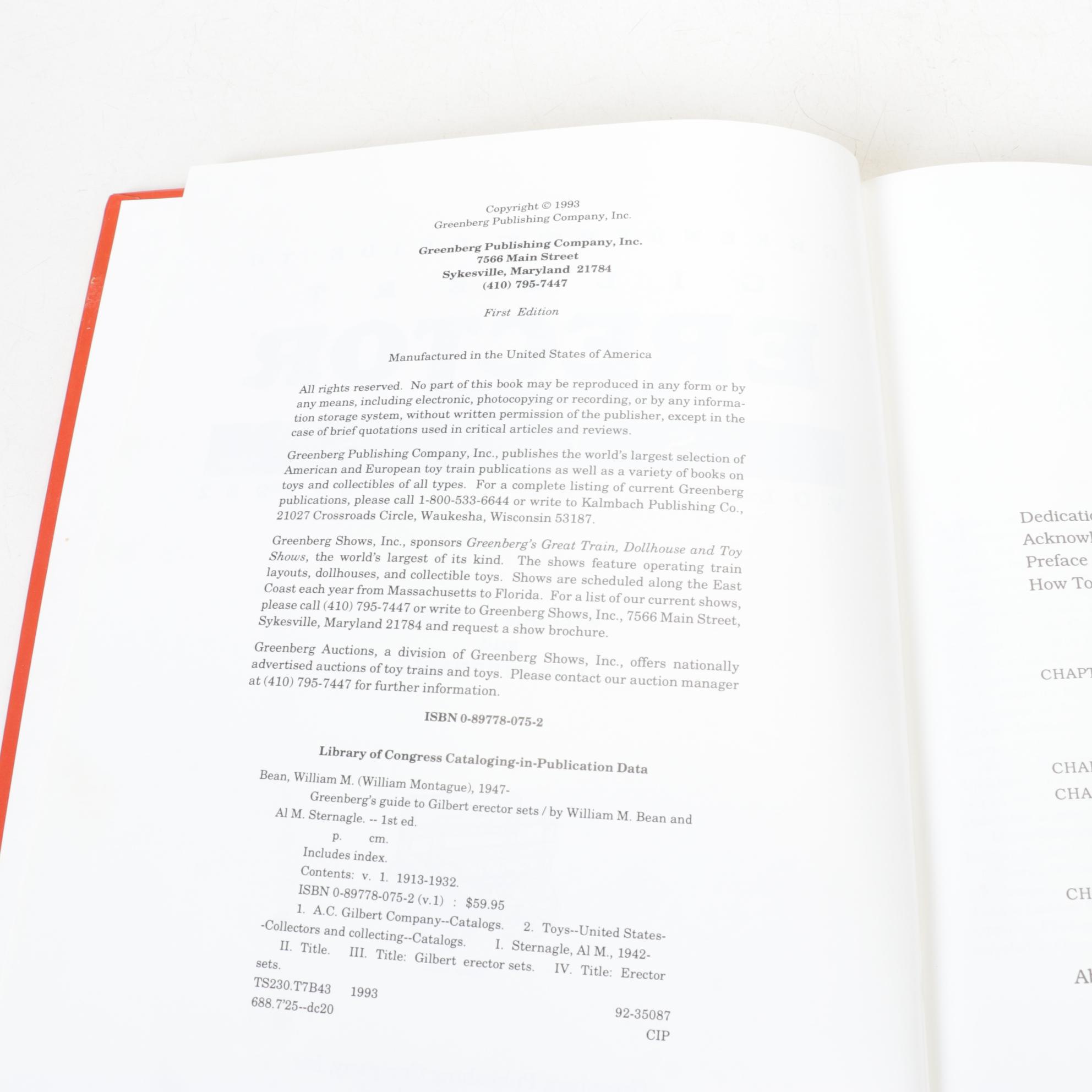 Two Gilbert Erector Set Metal Boxes with Parts and Greenberg's Guide Book