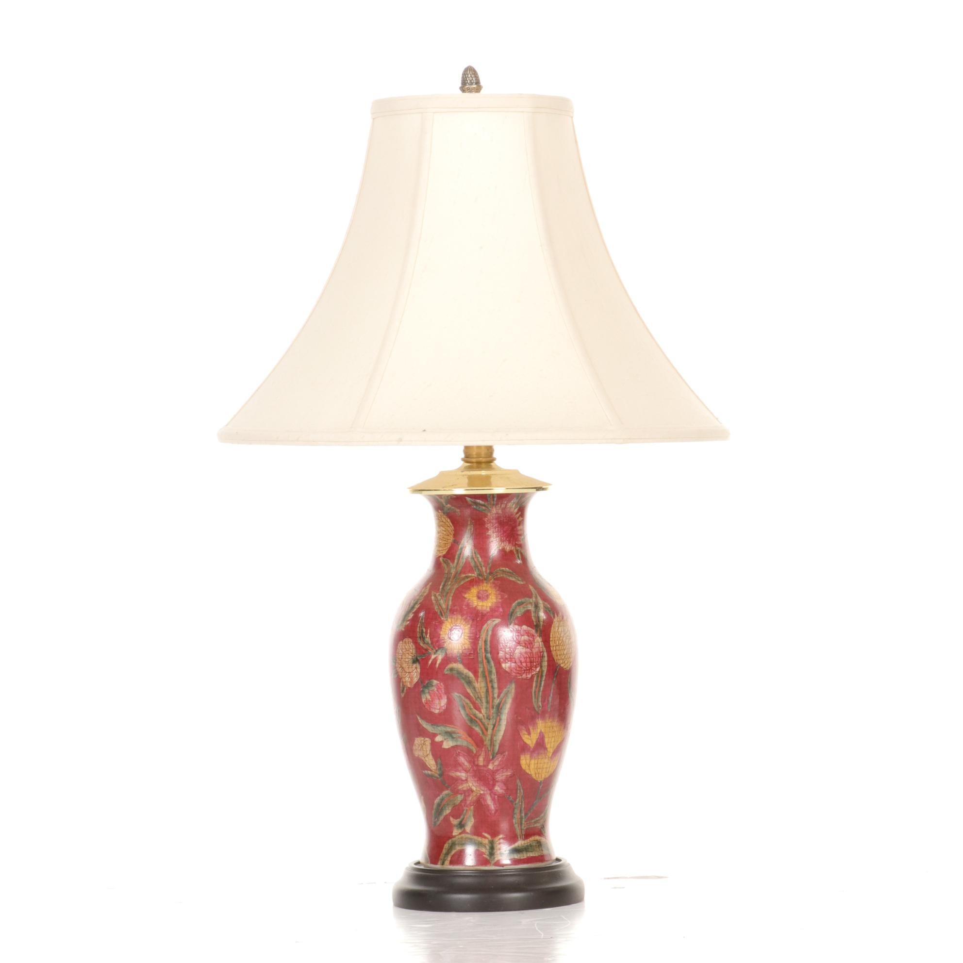 Oriental Accent Ceramic Urn Shaped Table Lamp