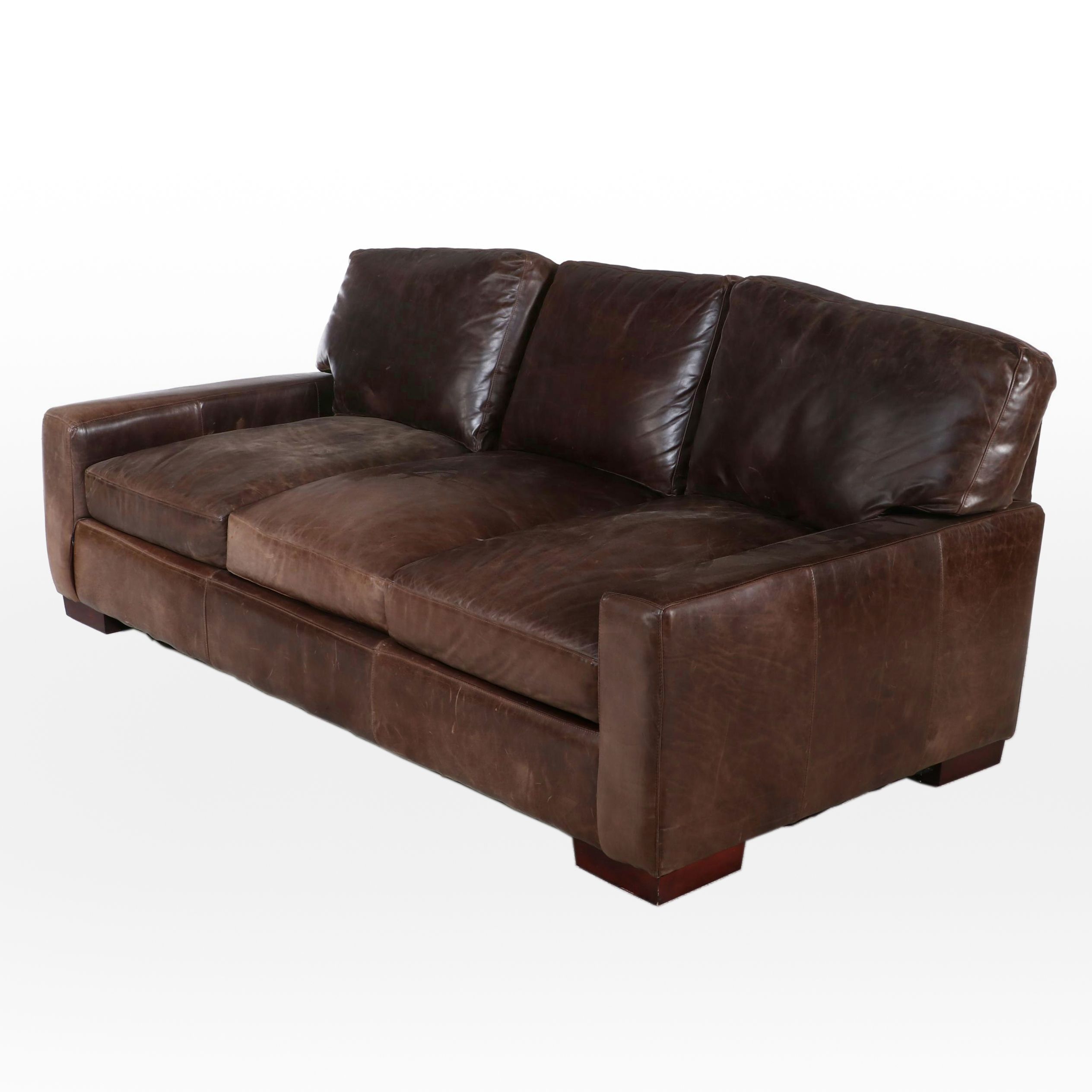 USA Premium Leather Furniture Co. Brown Leather Three-Seat Sofa