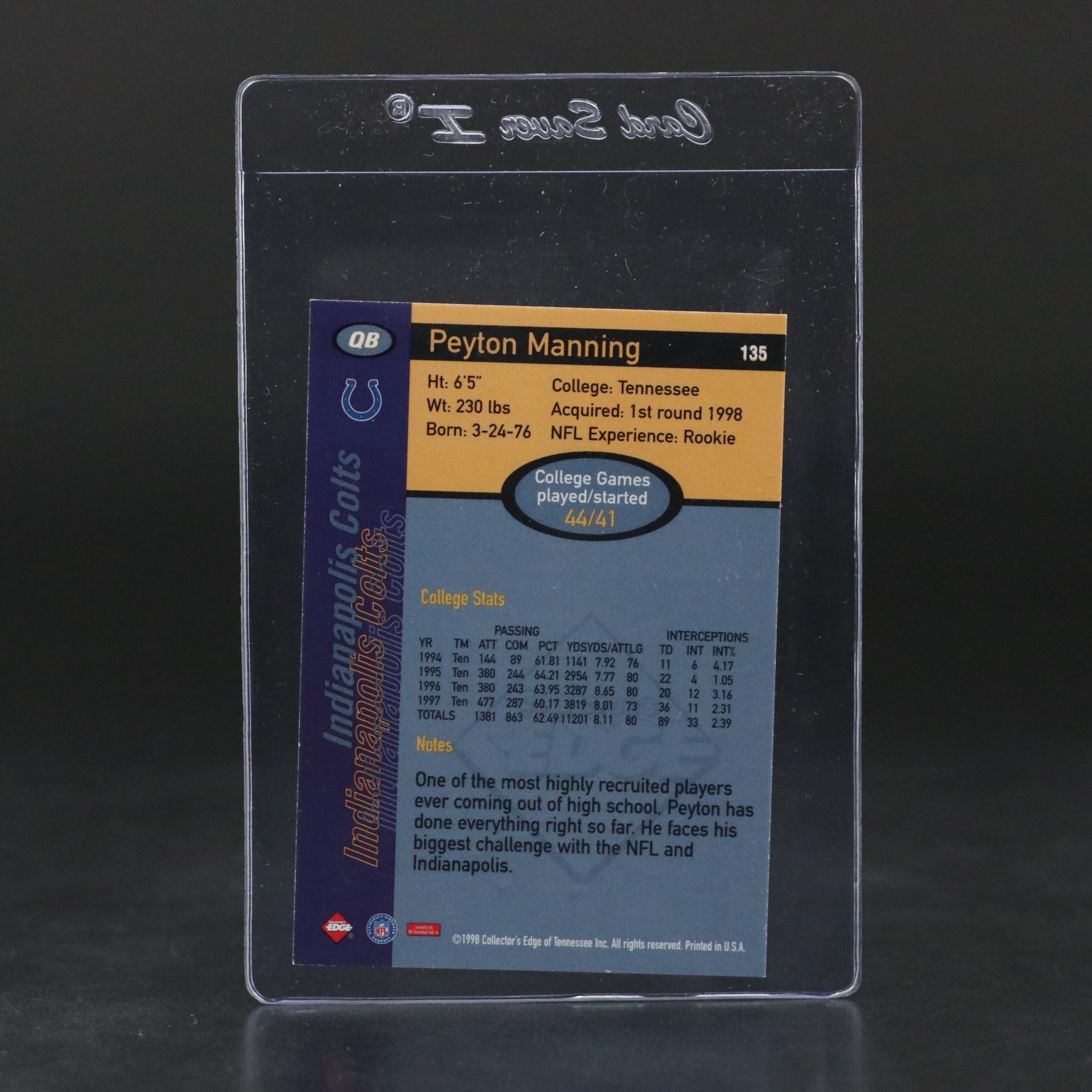 1998 Collector’s Edge 1st Place Peyton Manning Rookie Football Card