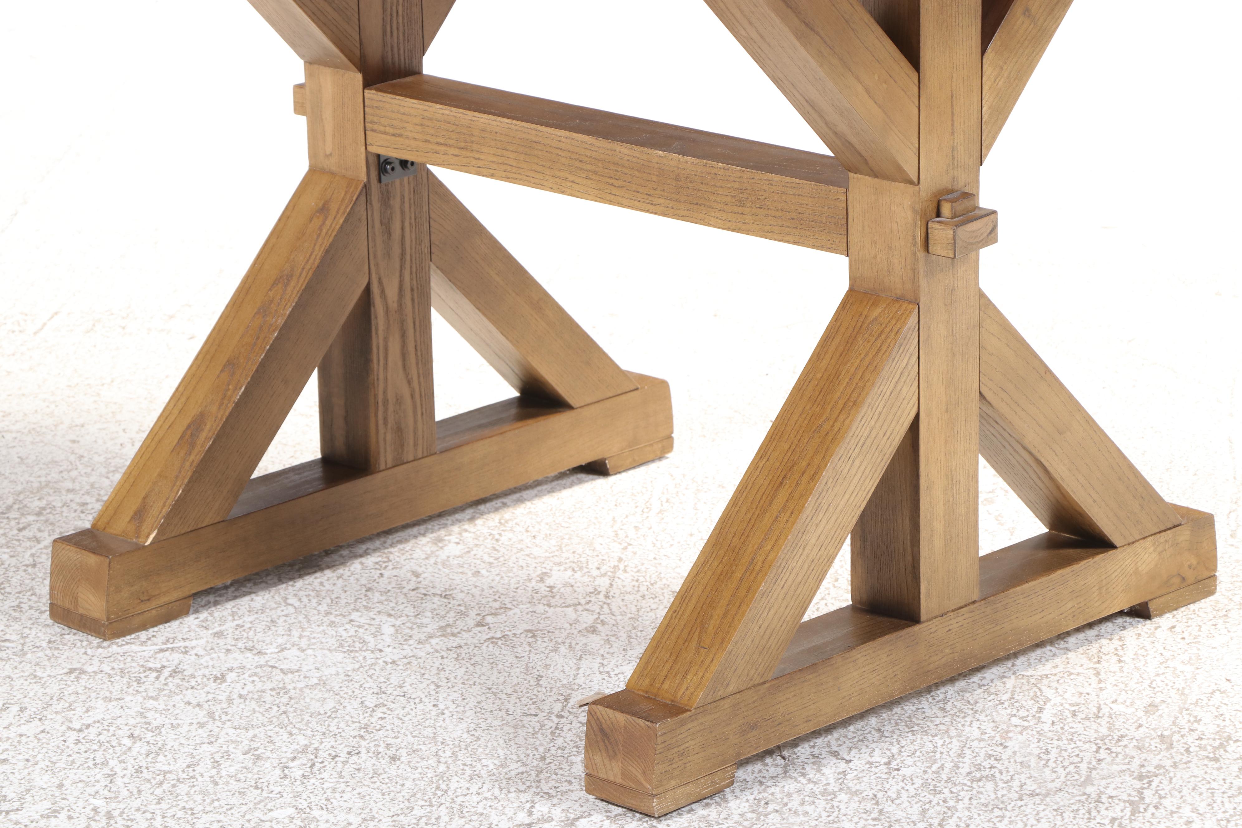 Contemporary Wood and Metal Trestle Table