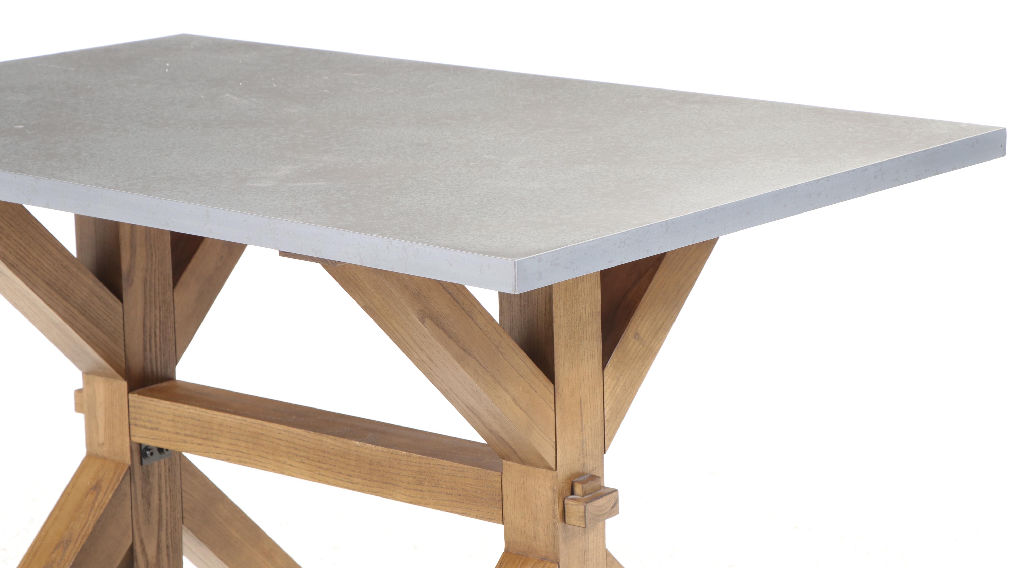 Contemporary Wood and Metal Trestle Table