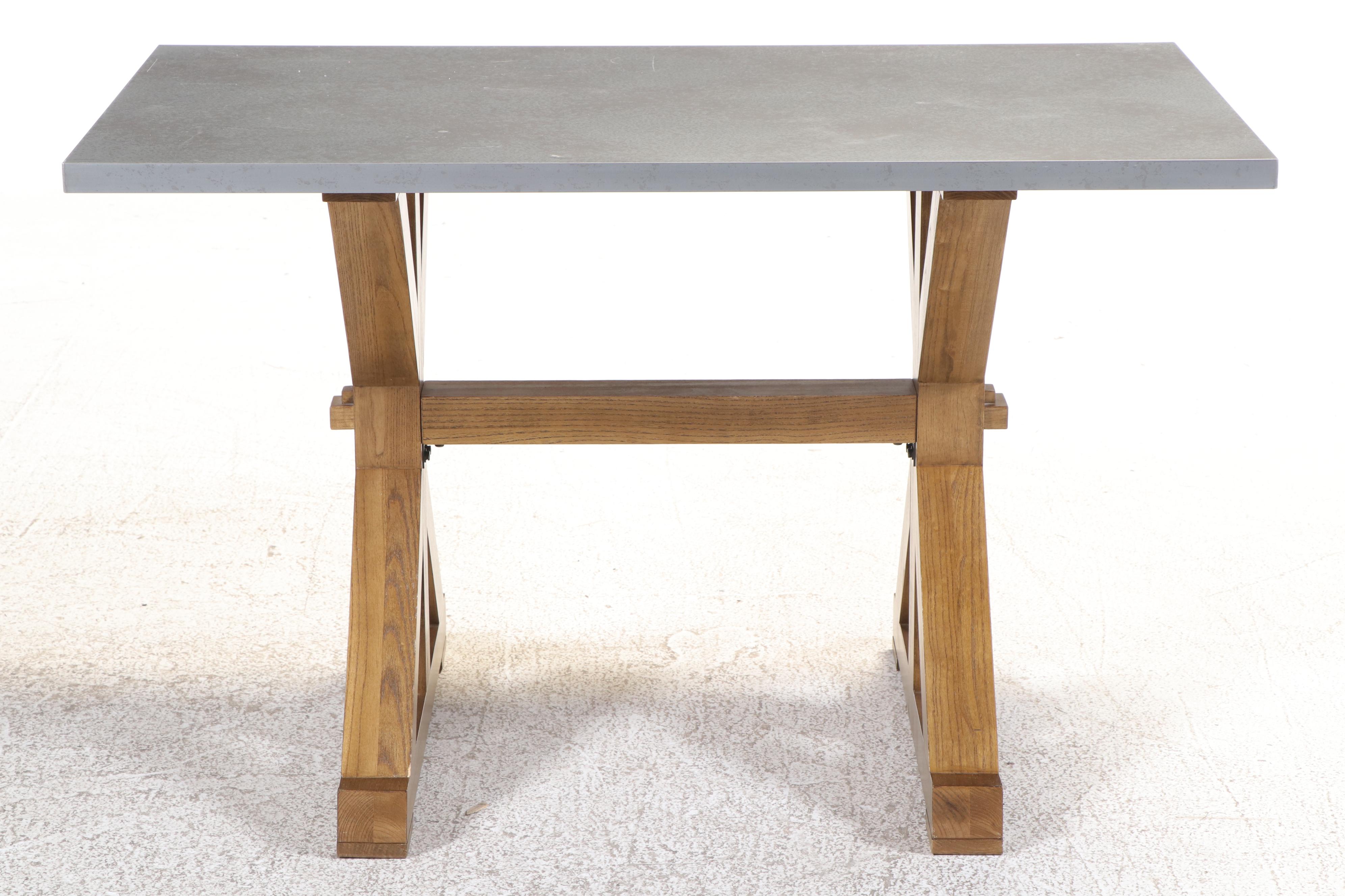 Contemporary Wood and Metal Trestle Table