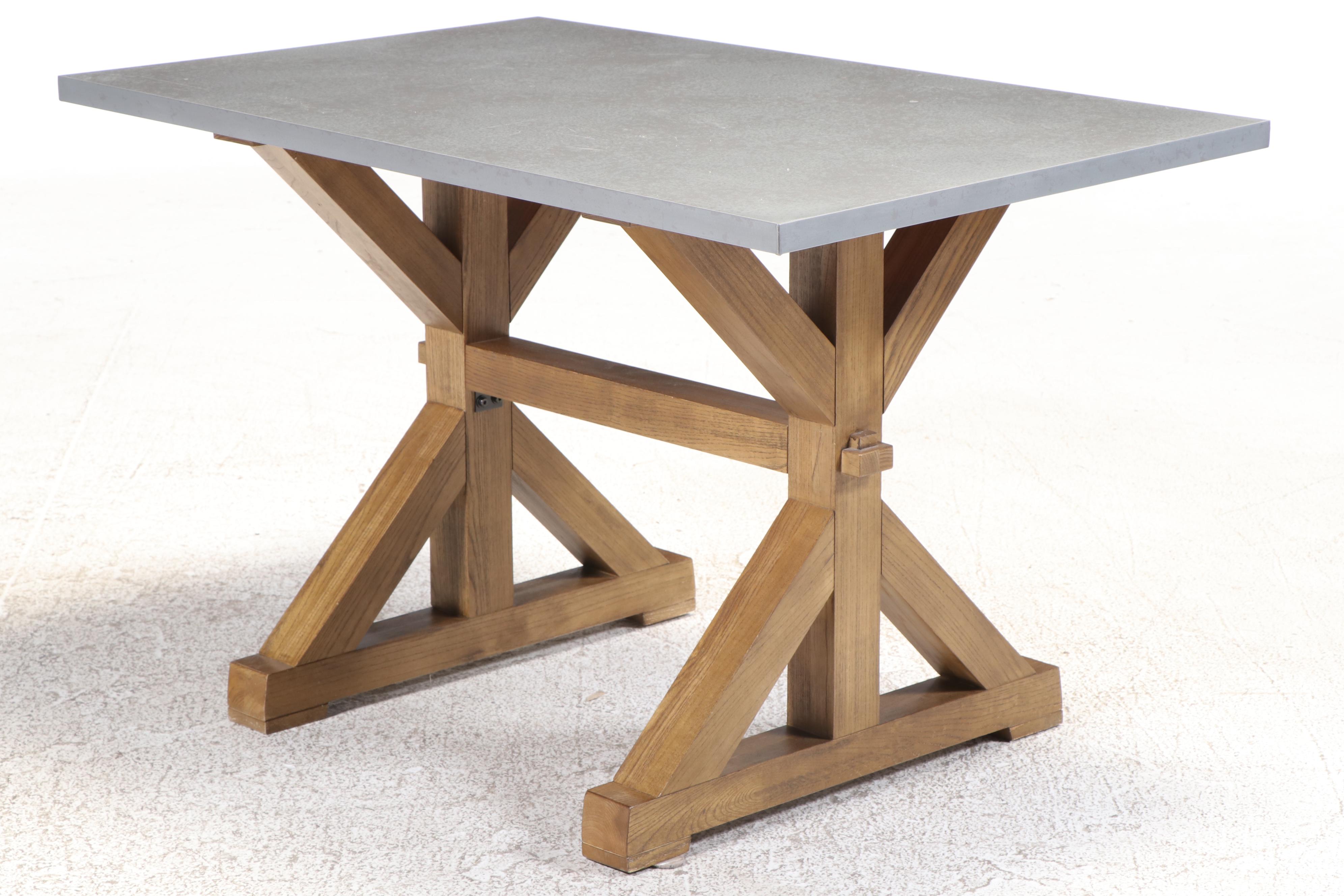 Contemporary Wood and Metal Trestle Table