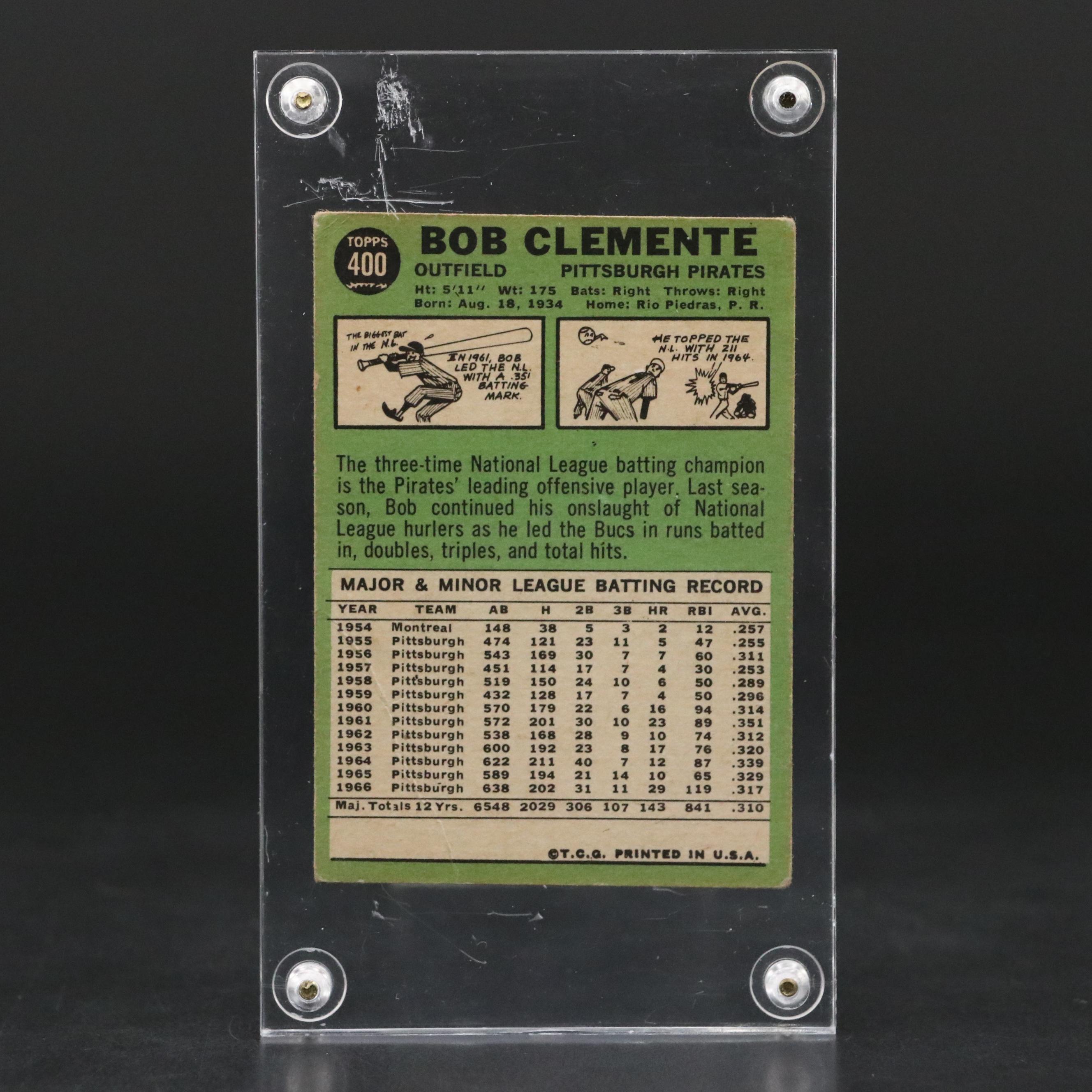 1967 Topps Roberto Clemente Pittsburgh Pirates Baseball Card