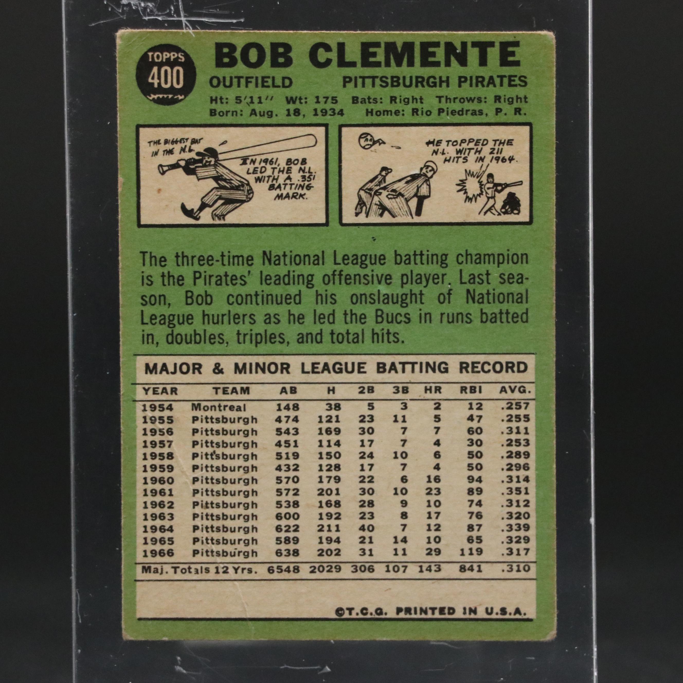 1967 Topps Roberto Clemente Pittsburgh Pirates Baseball Card