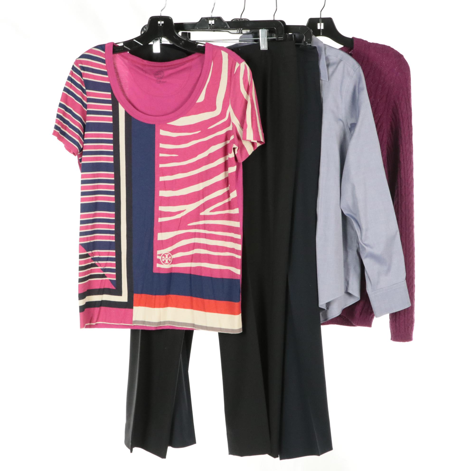 Brooks Brothers Dress Pants, Cashmere Sweater & Button-Down, Tory Burch T-Shirt