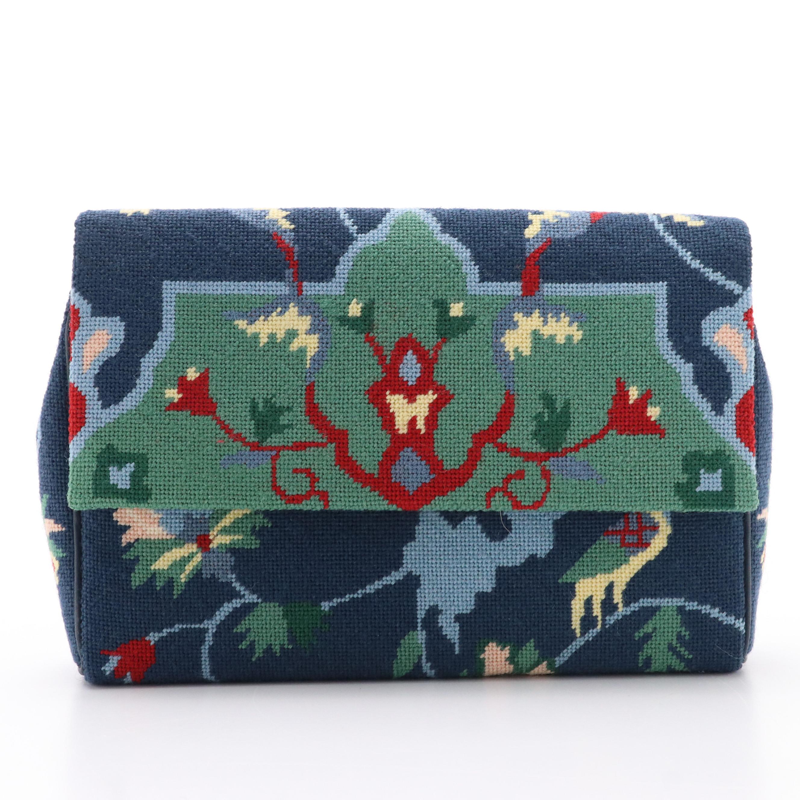 Elizabeth Turner Multicolored Needlepoint Front Flap Crossbody Bag