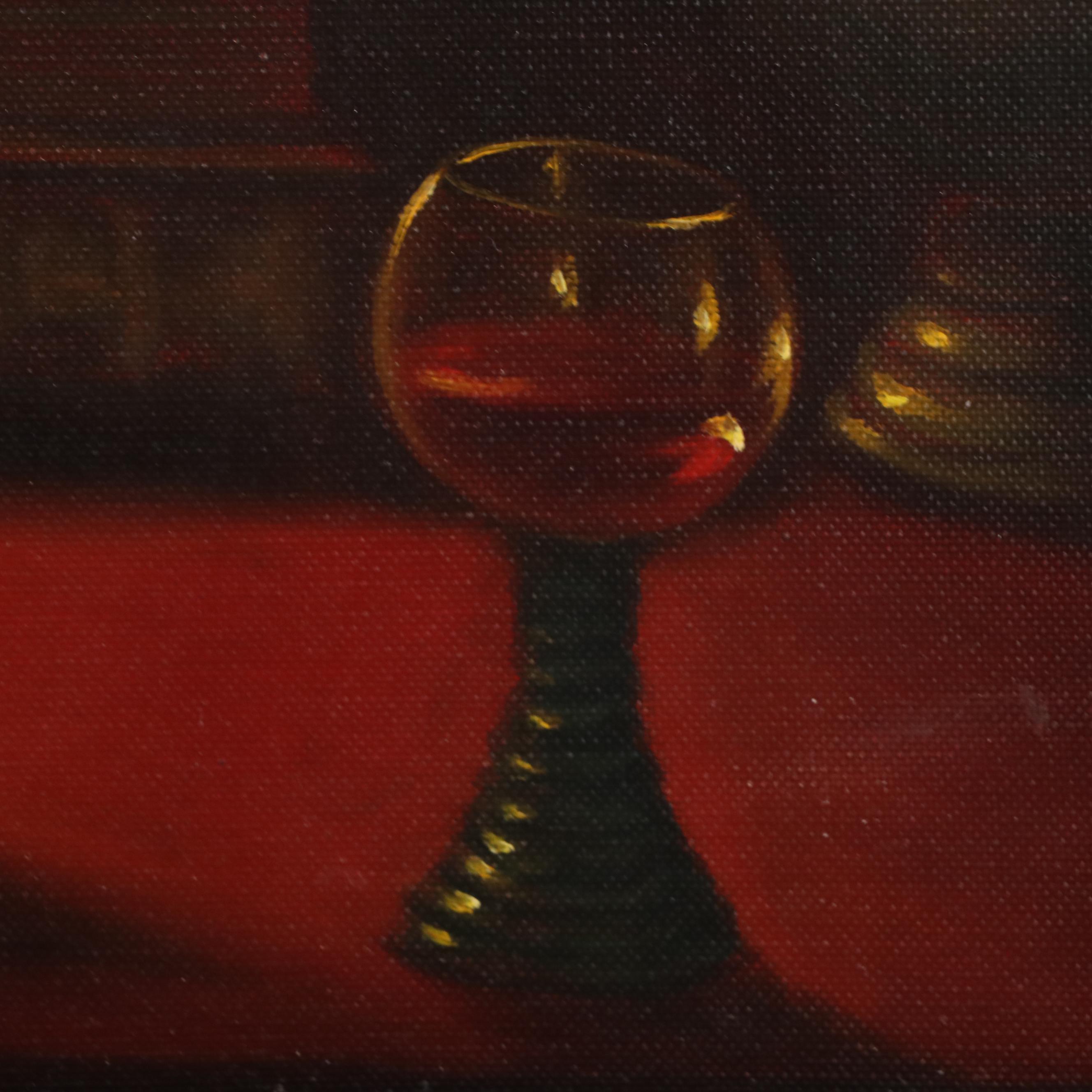 James Christensen Oil Painting of Priest Reading Under Candlelight