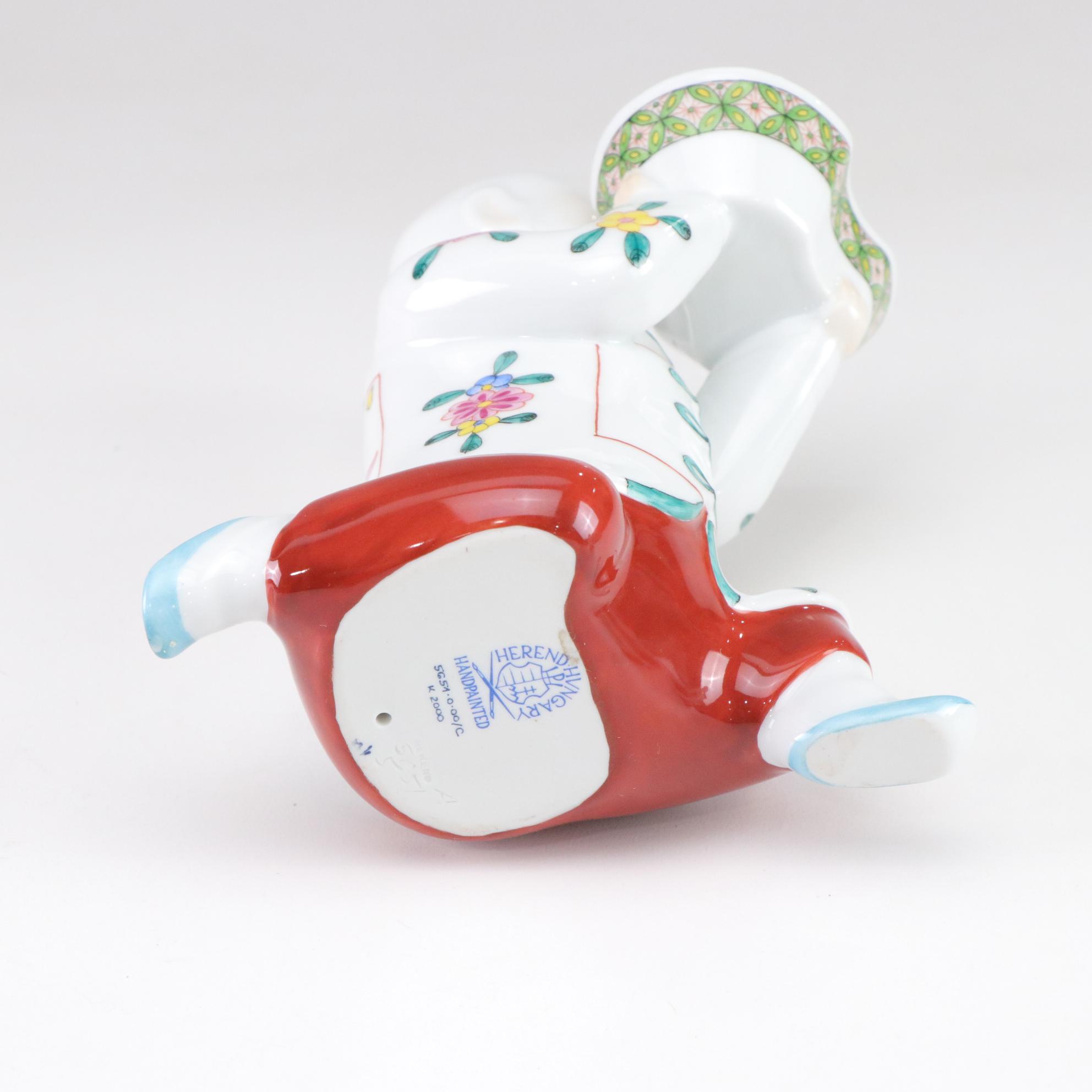 Three Herend Hand-Painted Porcelain Kneeling Chinese Mandarin Man Salt Cellars