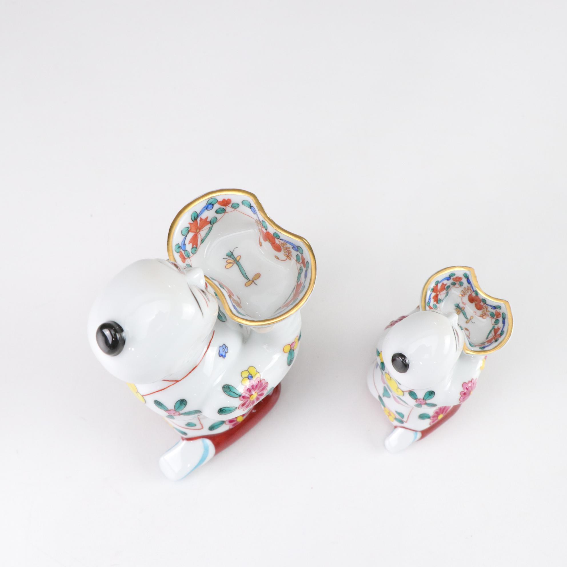 Three Herend Hand-Painted Porcelain Kneeling Chinese Mandarin Man Salt Cellars