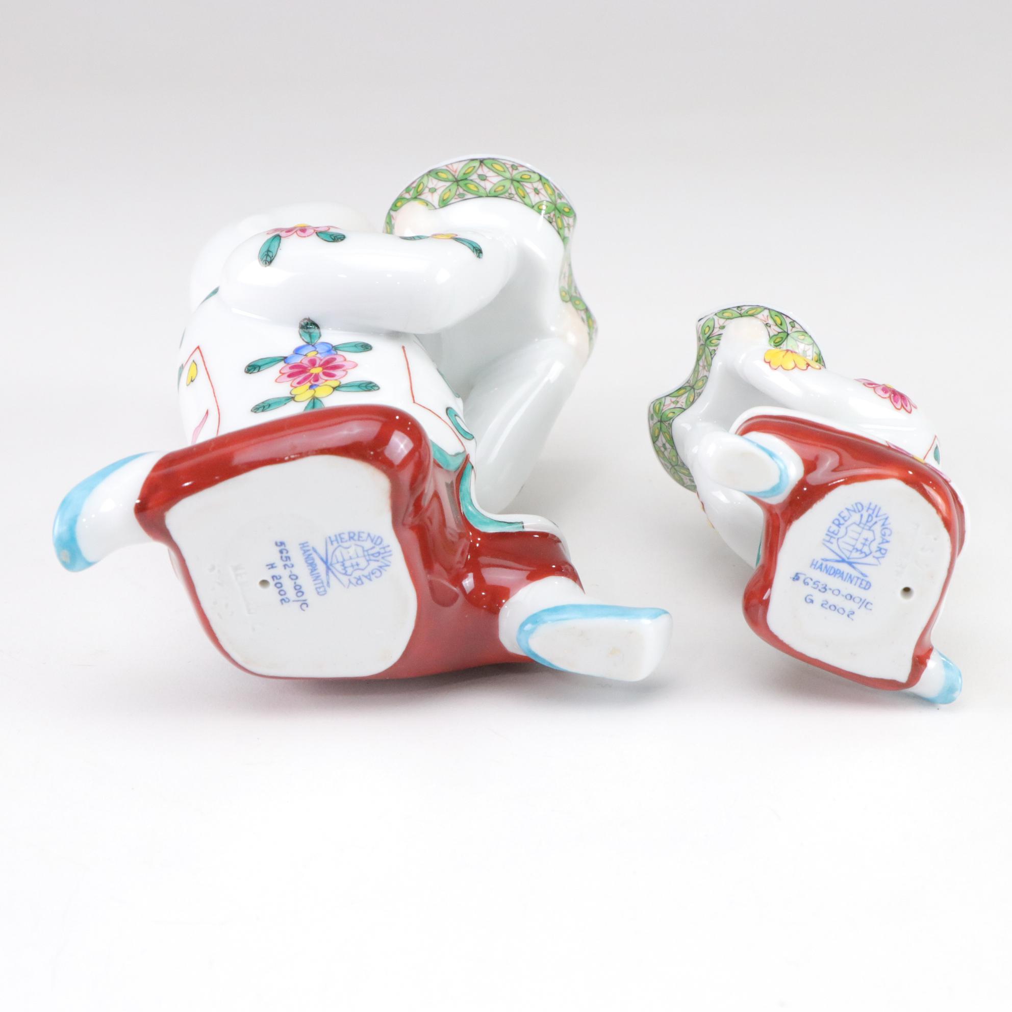 Three Herend Hand-Painted Porcelain Kneeling Chinese Mandarin Man Salt Cellars