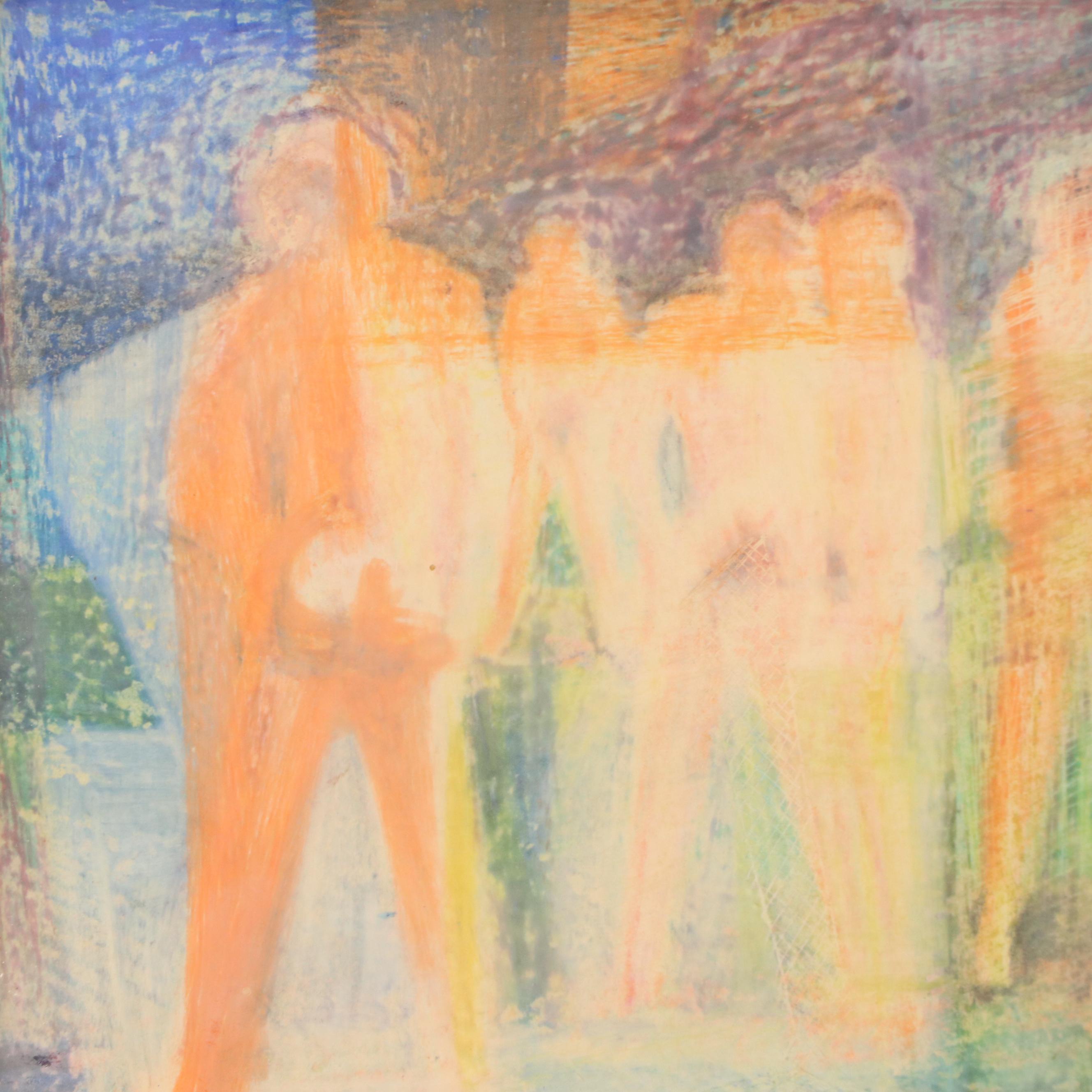Paul Dahlquist Modernist Figurative Pastel Drawing, 1955
