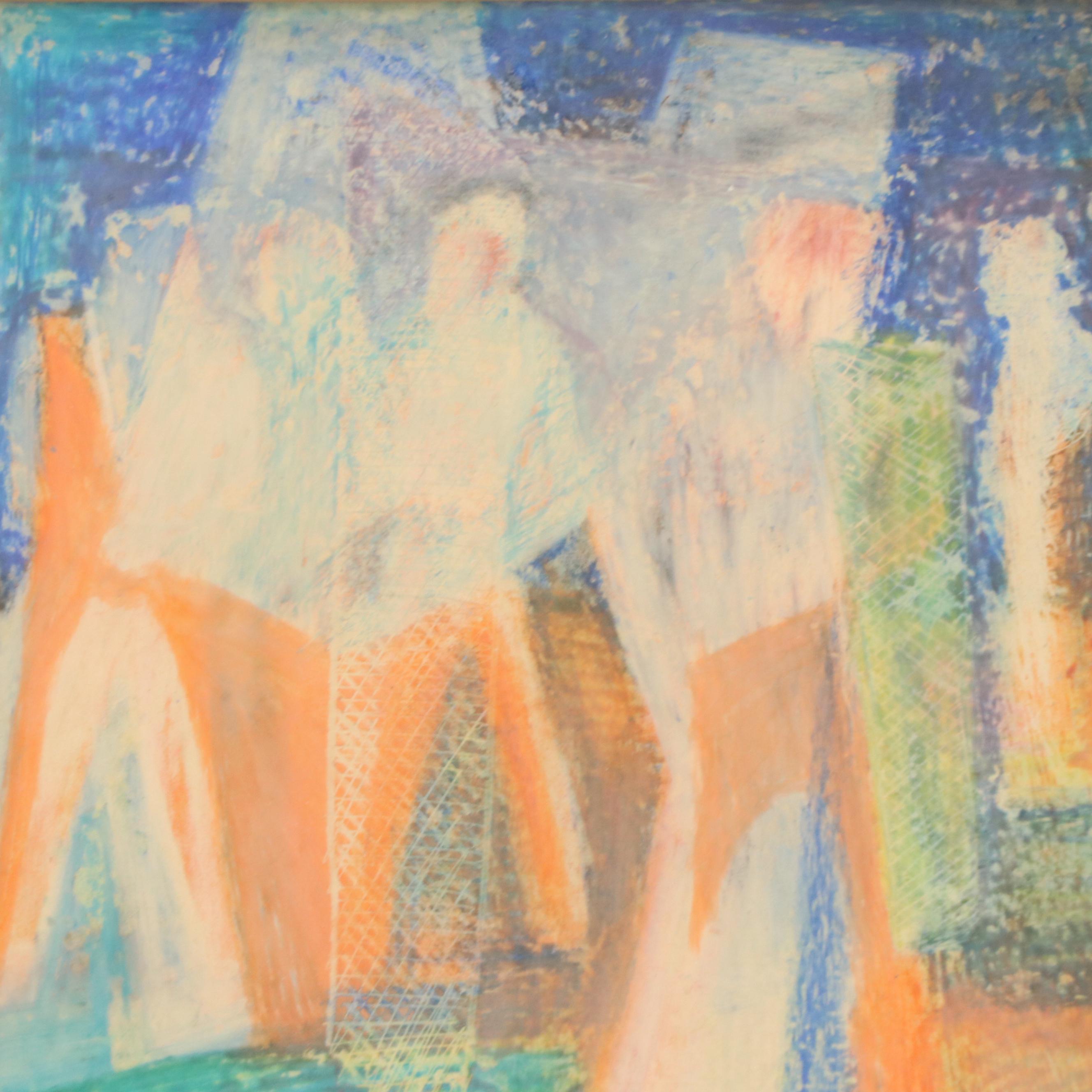 Paul Dahlquist Modernist Figurative Pastel Drawing, 1955