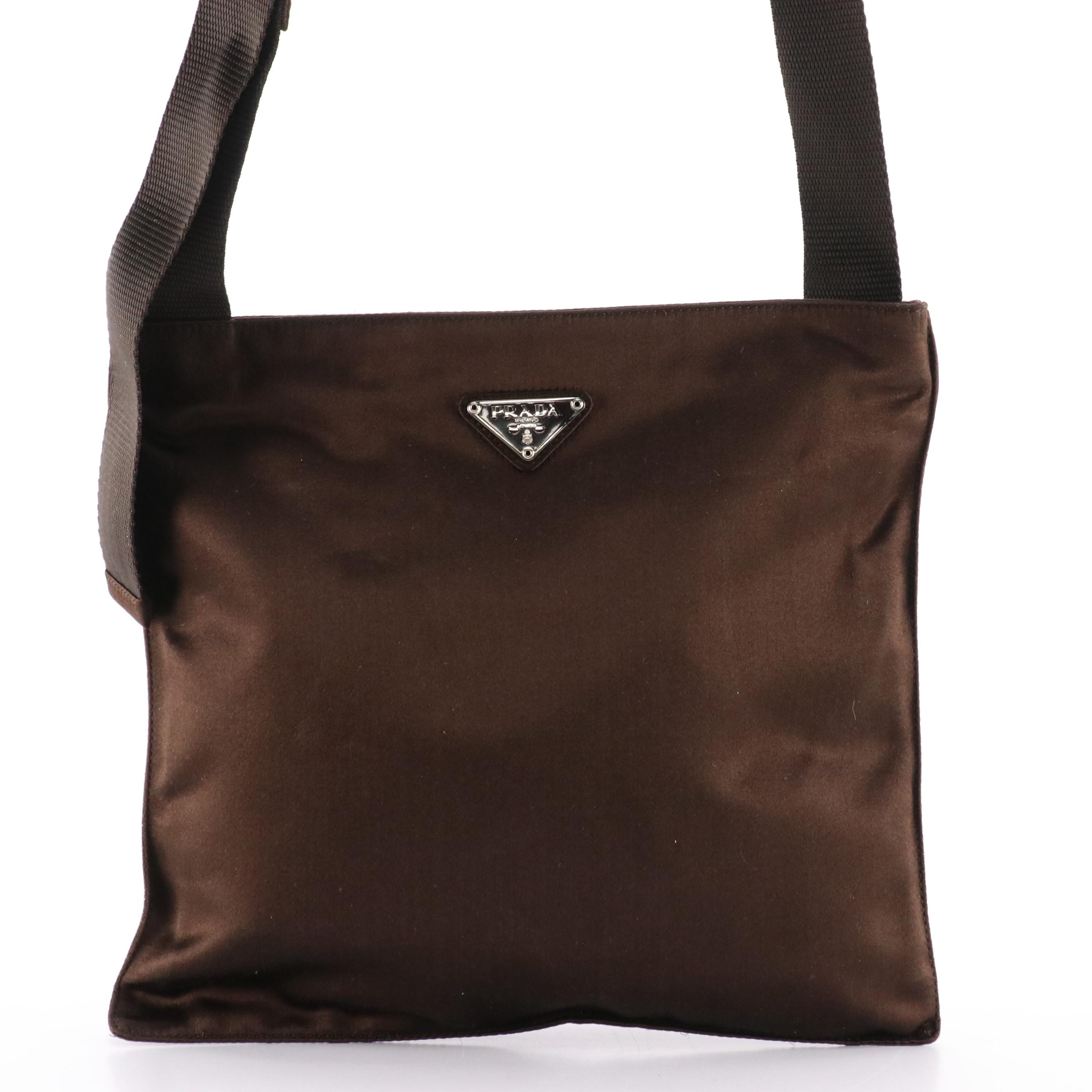Prada Chocolate Brown Satin Zip-Top Crossbody Bag