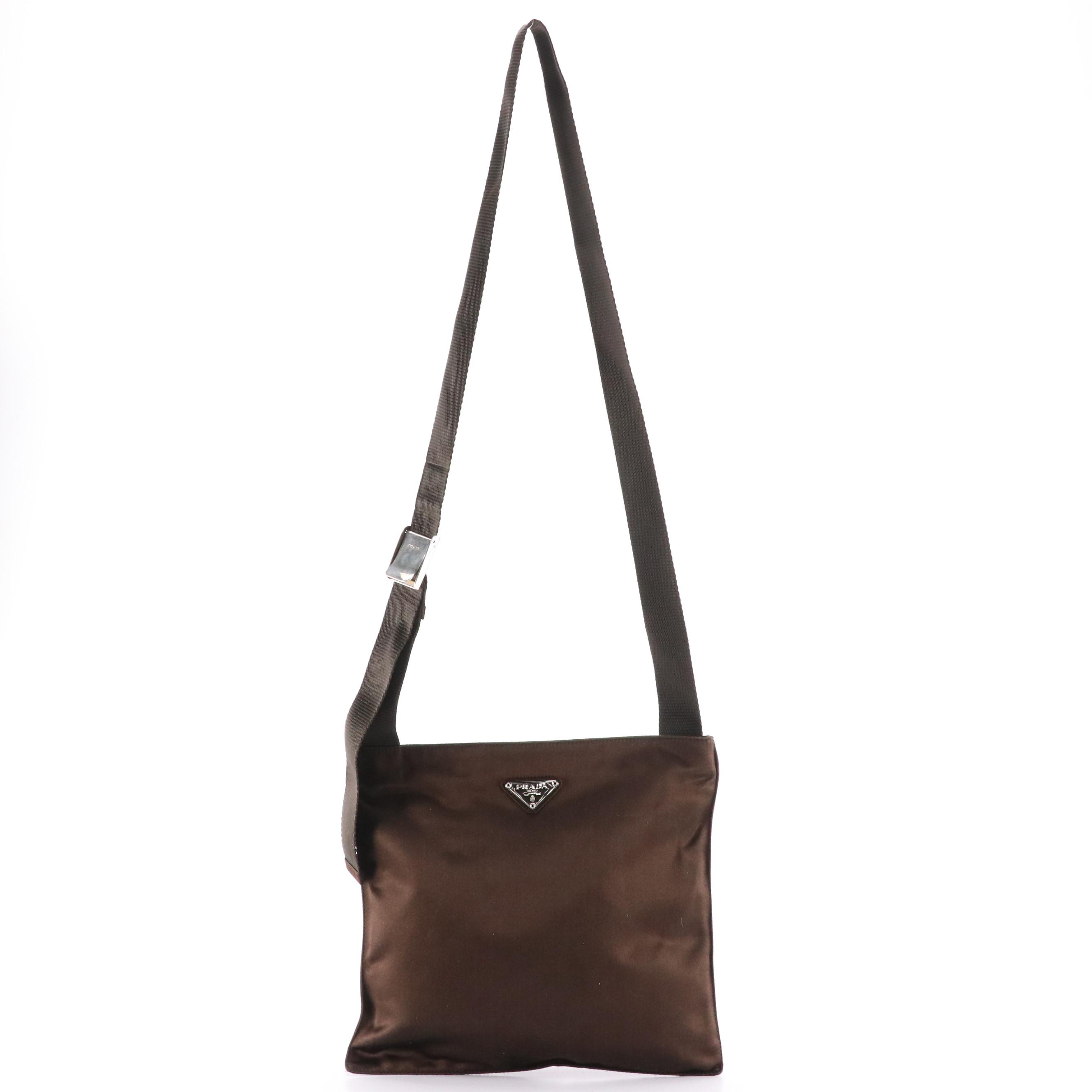 Prada Chocolate Brown Satin Zip-Top Crossbody Bag