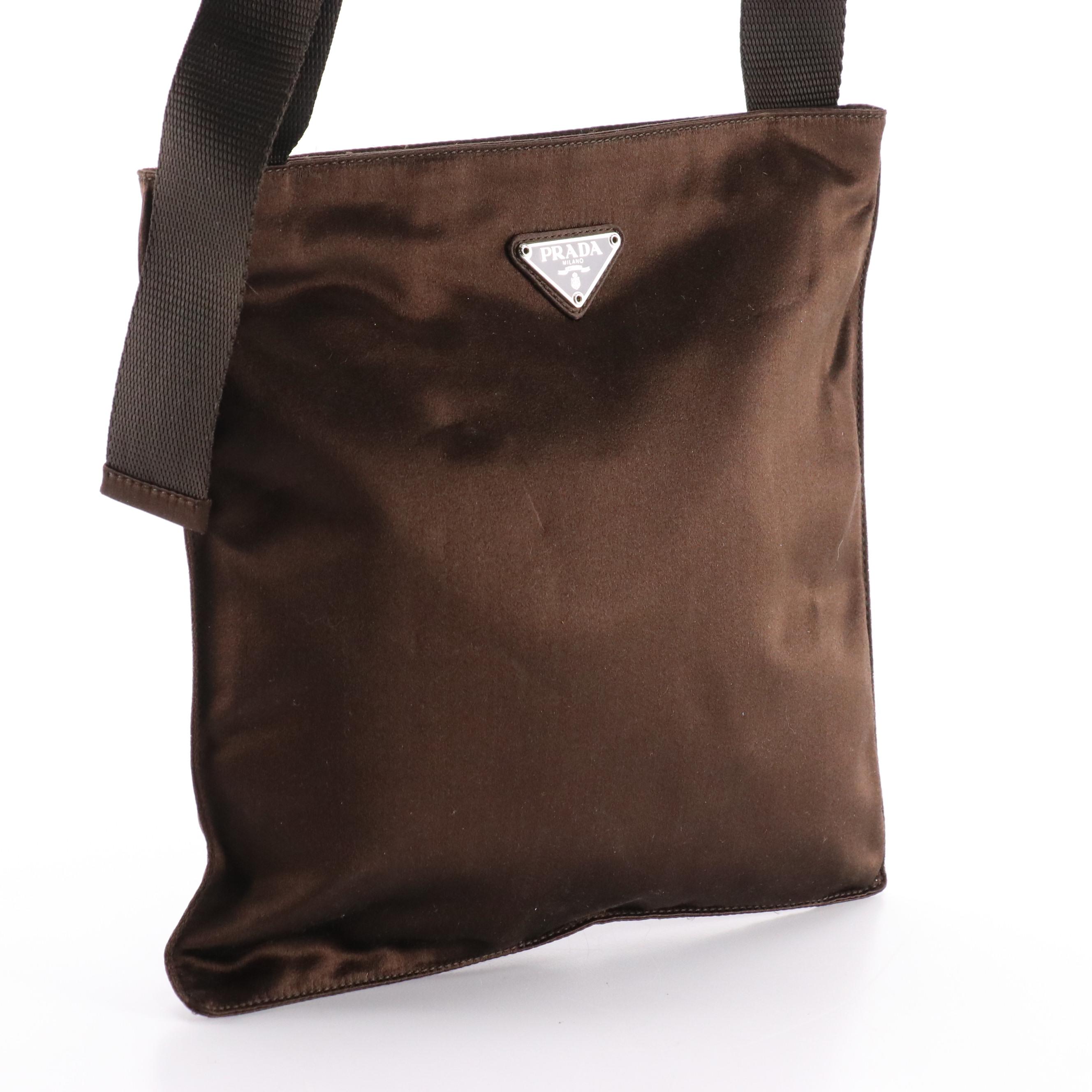 Prada Chocolate Brown Satin Zip-Top Crossbody Bag