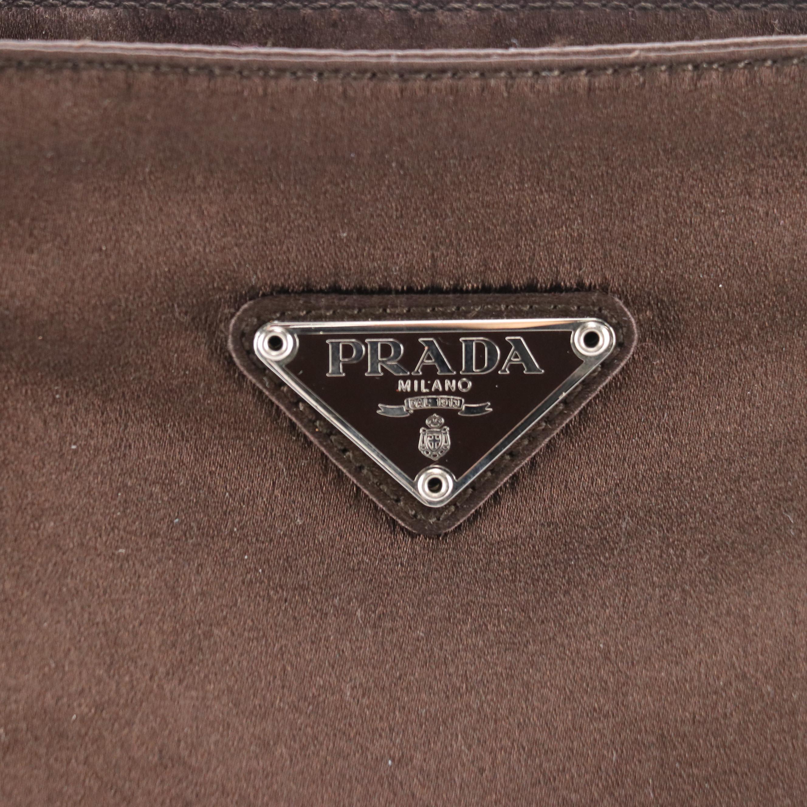 Prada Chocolate Brown Satin Zip-Top Crossbody Bag