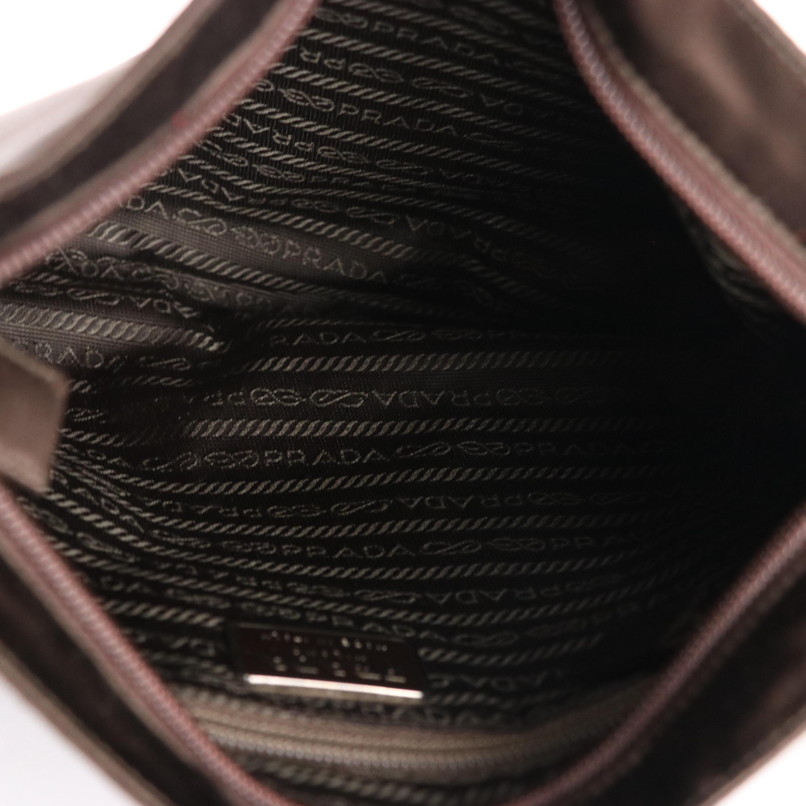 Prada Chocolate Brown Satin Zip-Top Crossbody Bag