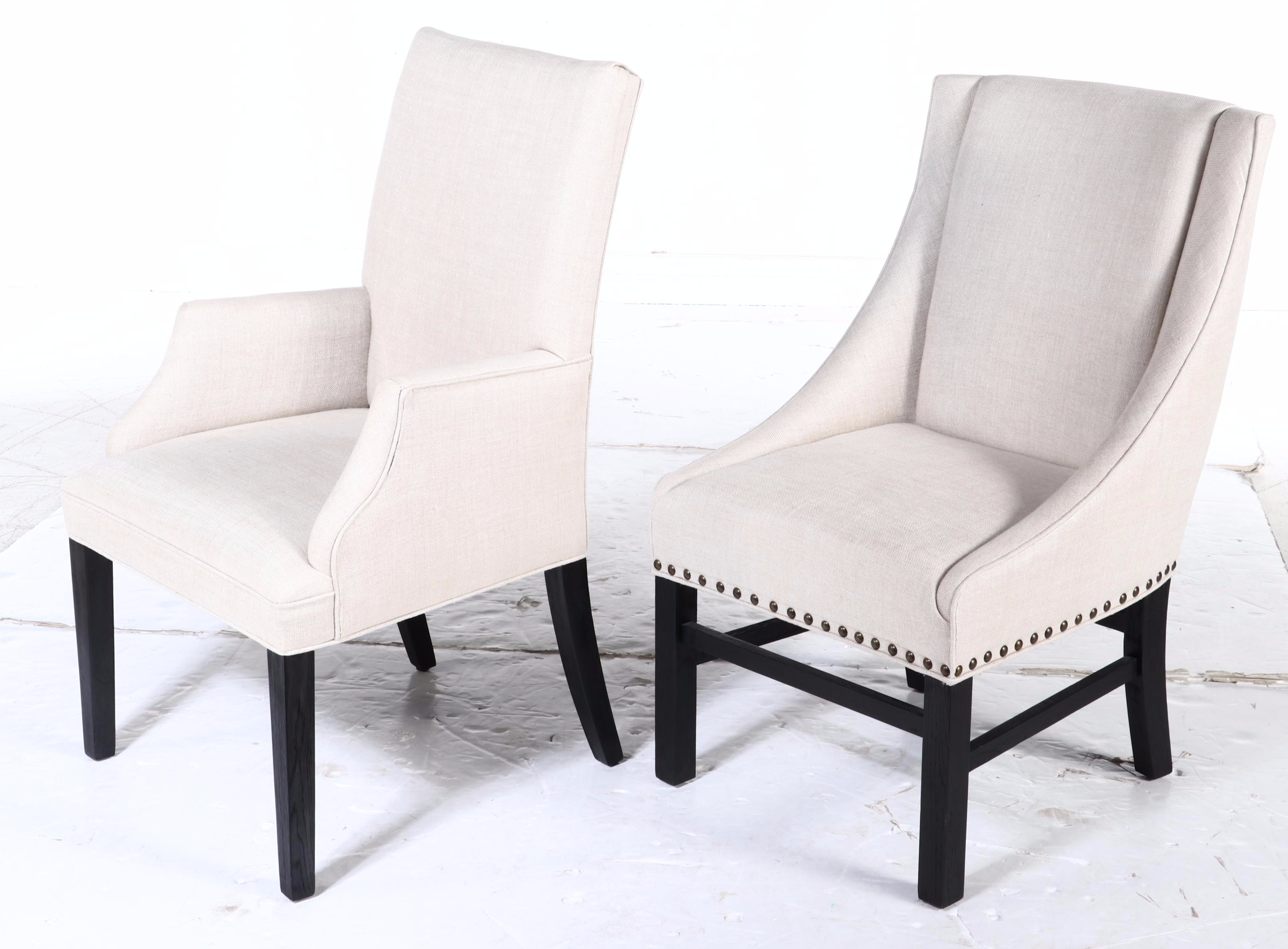 Set of Six Restoration Hardware Linen Upholstered Dining Chairs