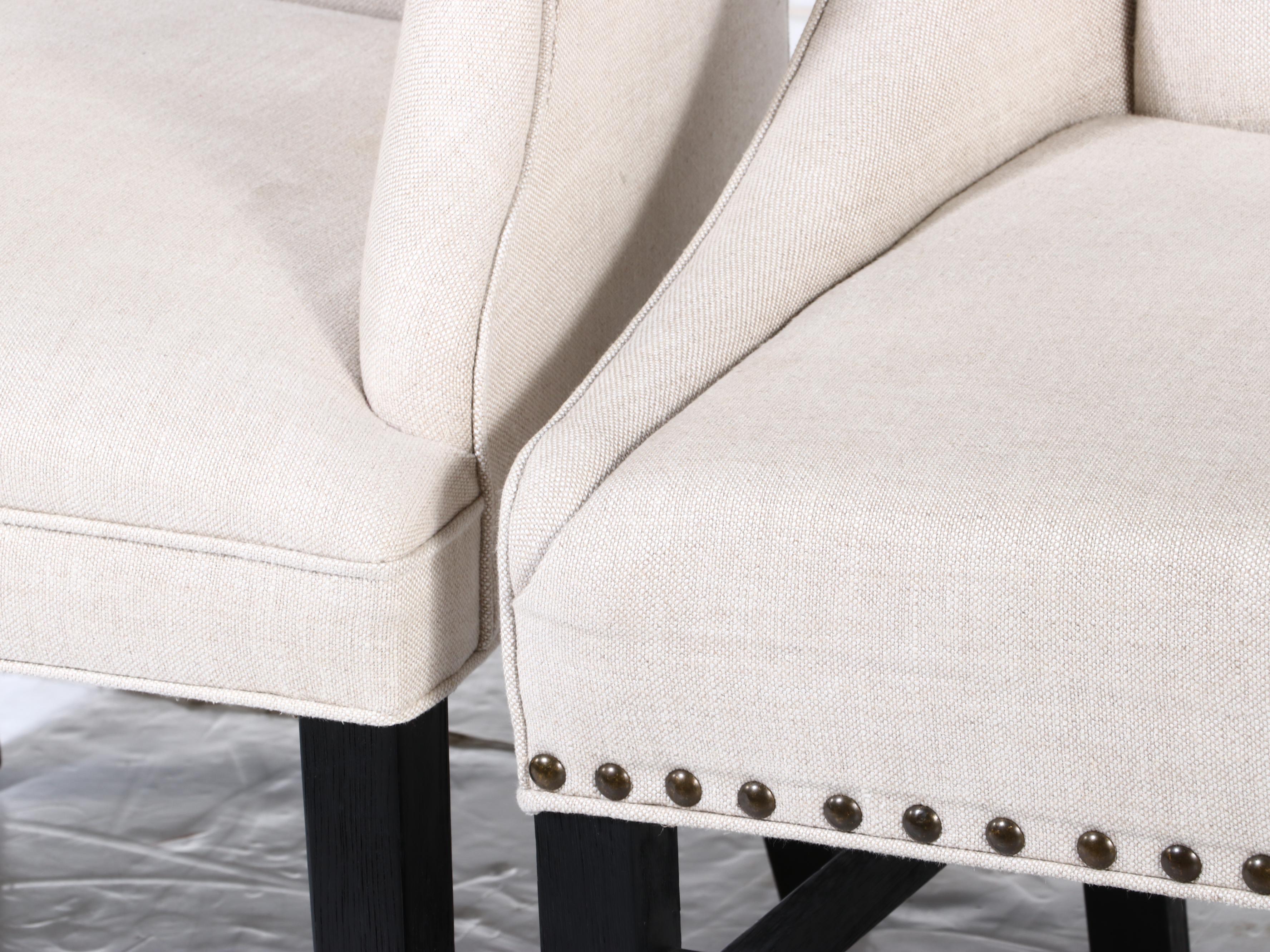 Set of Six Restoration Hardware Linen Upholstered Dining Chairs