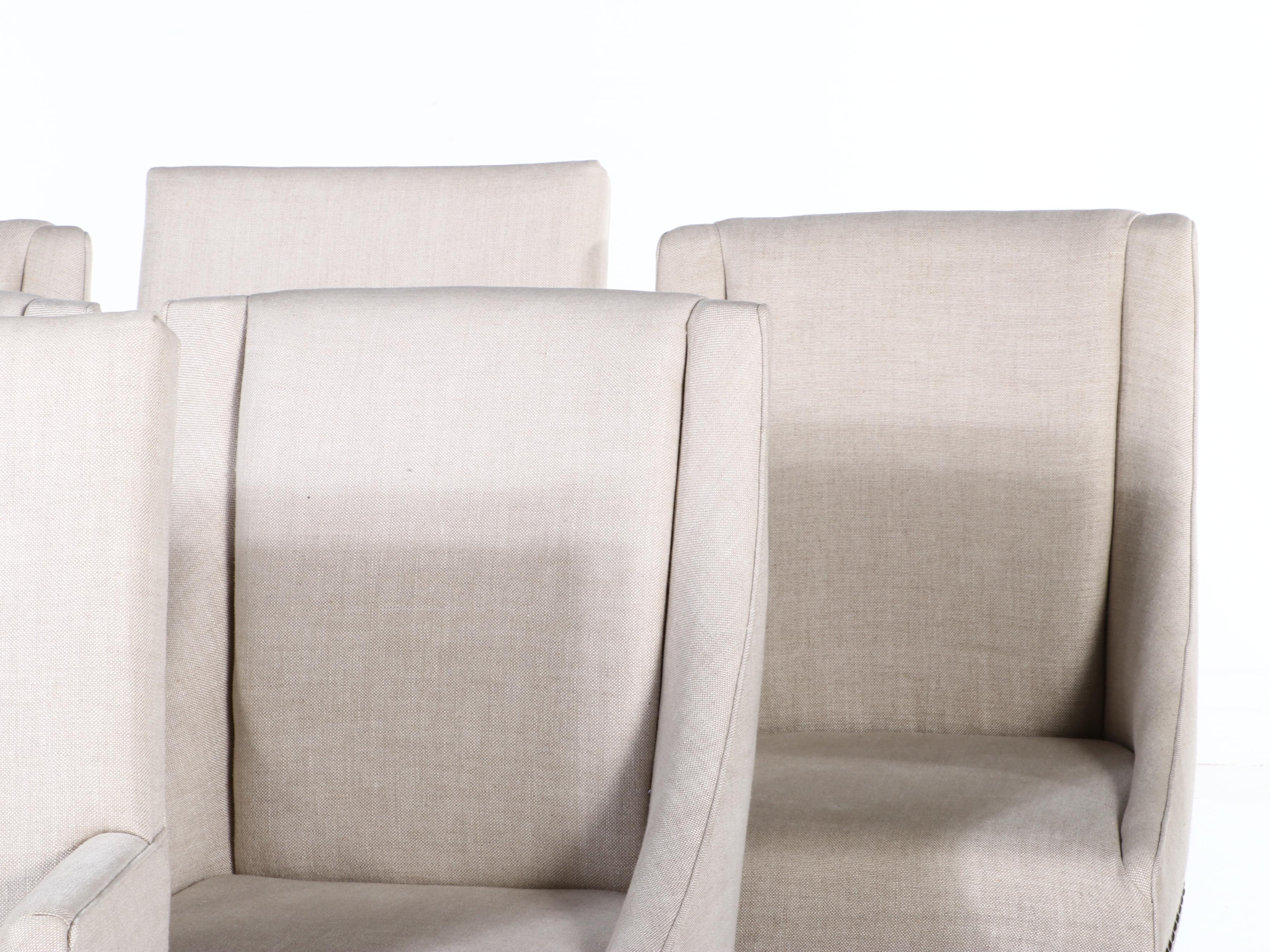 Set of Six Restoration Hardware Linen Upholstered Dining Chairs