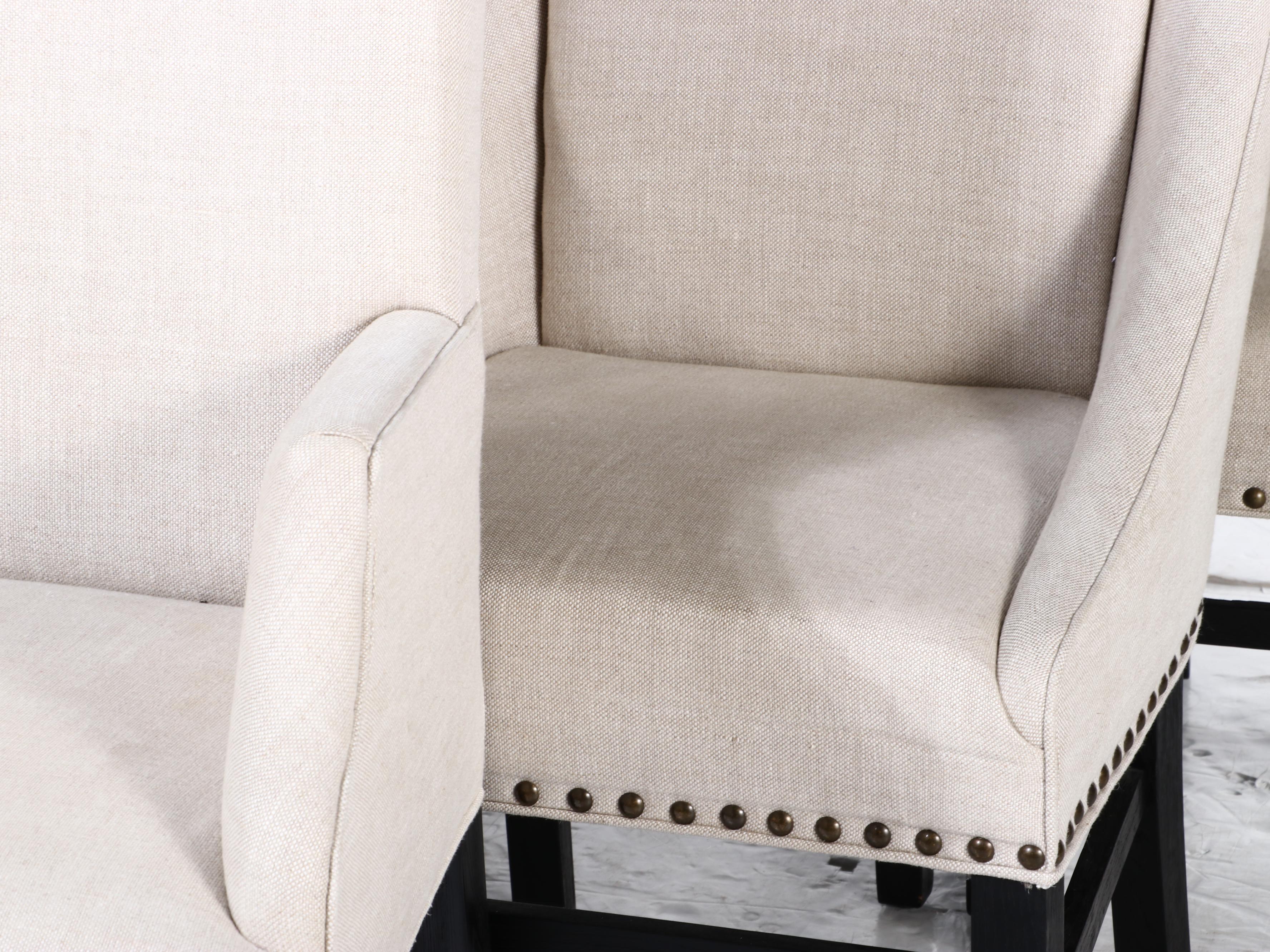 Set of Six Restoration Hardware Linen Upholstered Dining Chairs