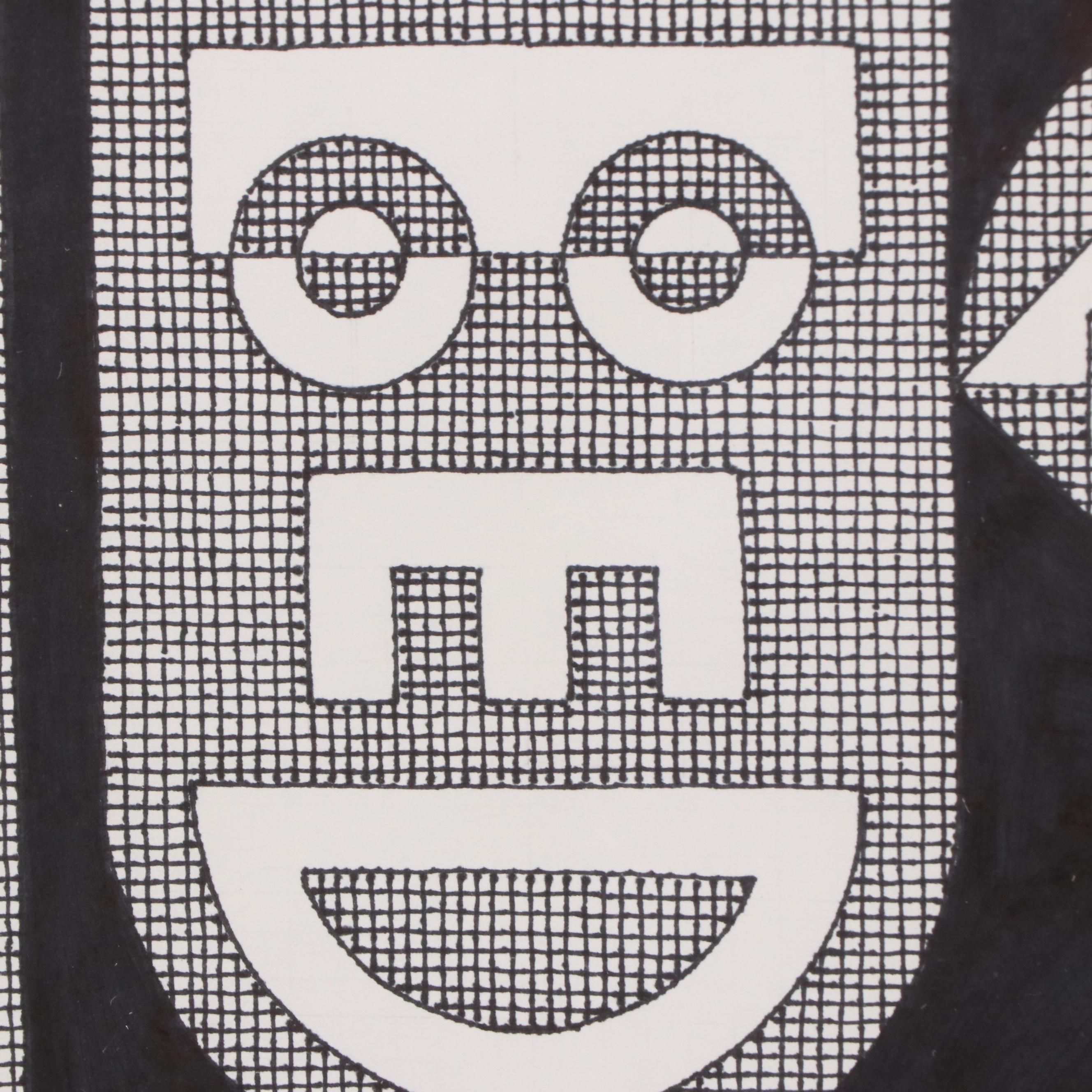 Jerry Kellems Surreal Geometric Ink Drawing, 2004