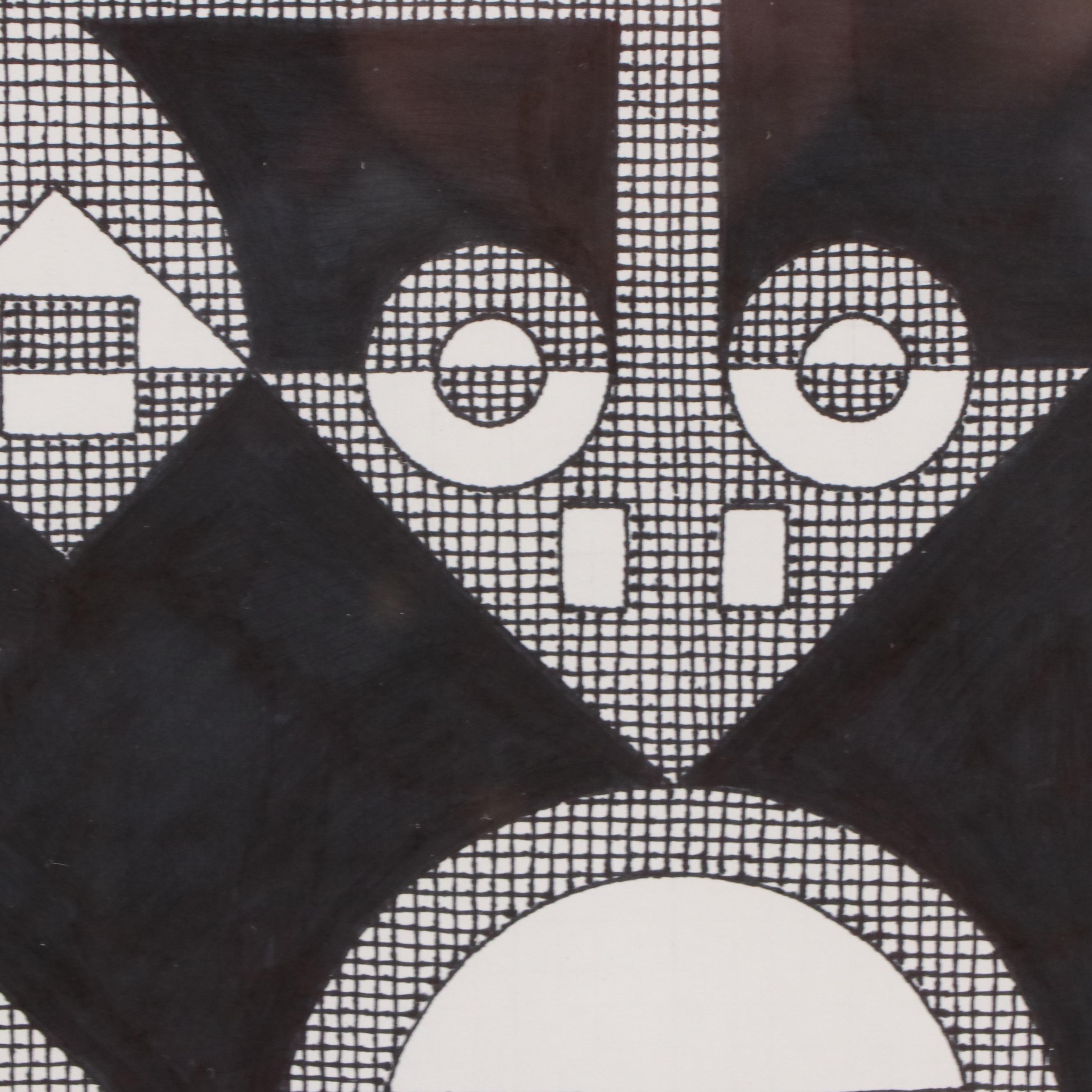 Jerry Kellems Surreal Geometric Ink Drawing, 2004