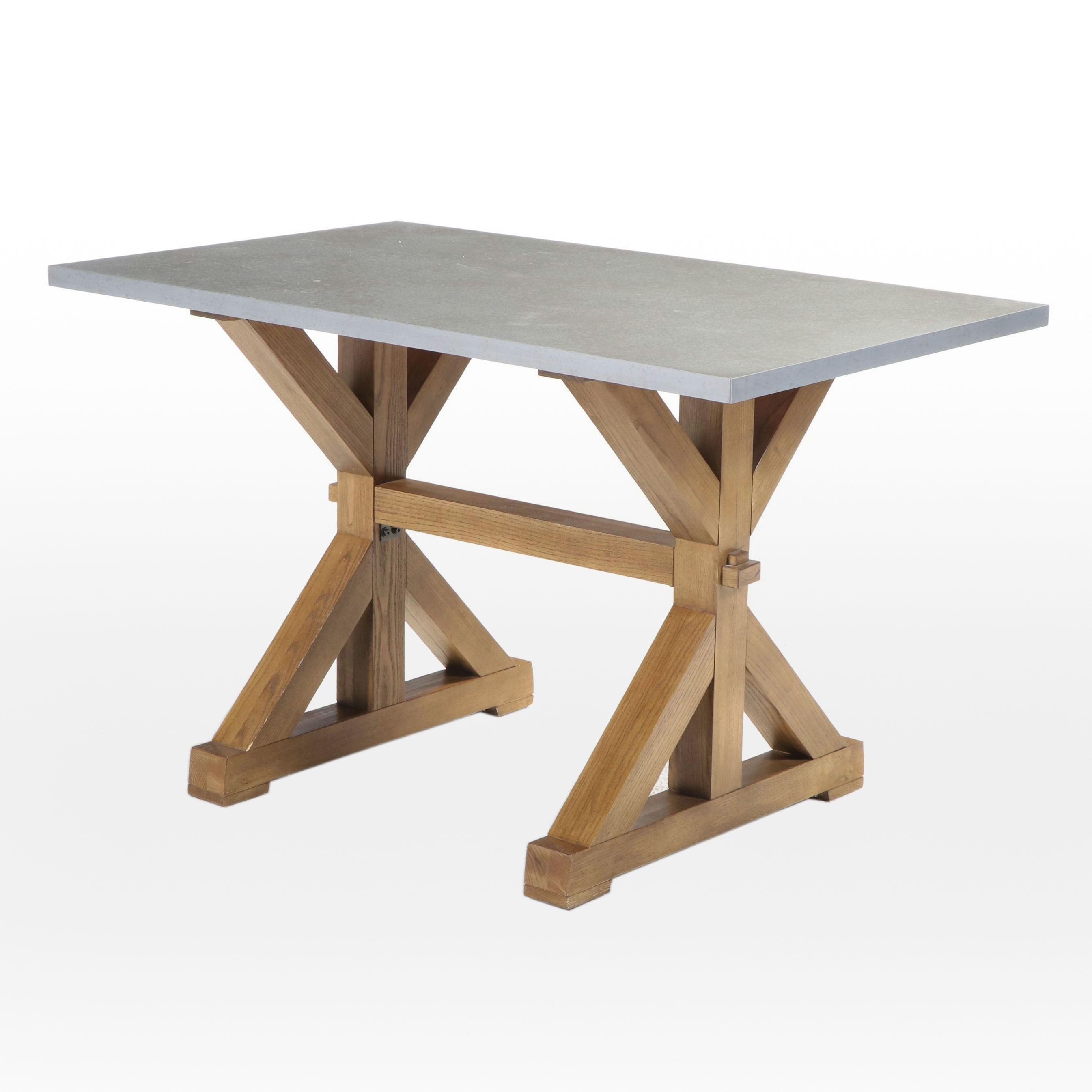Contemporary Wood and Metal Trestle Table